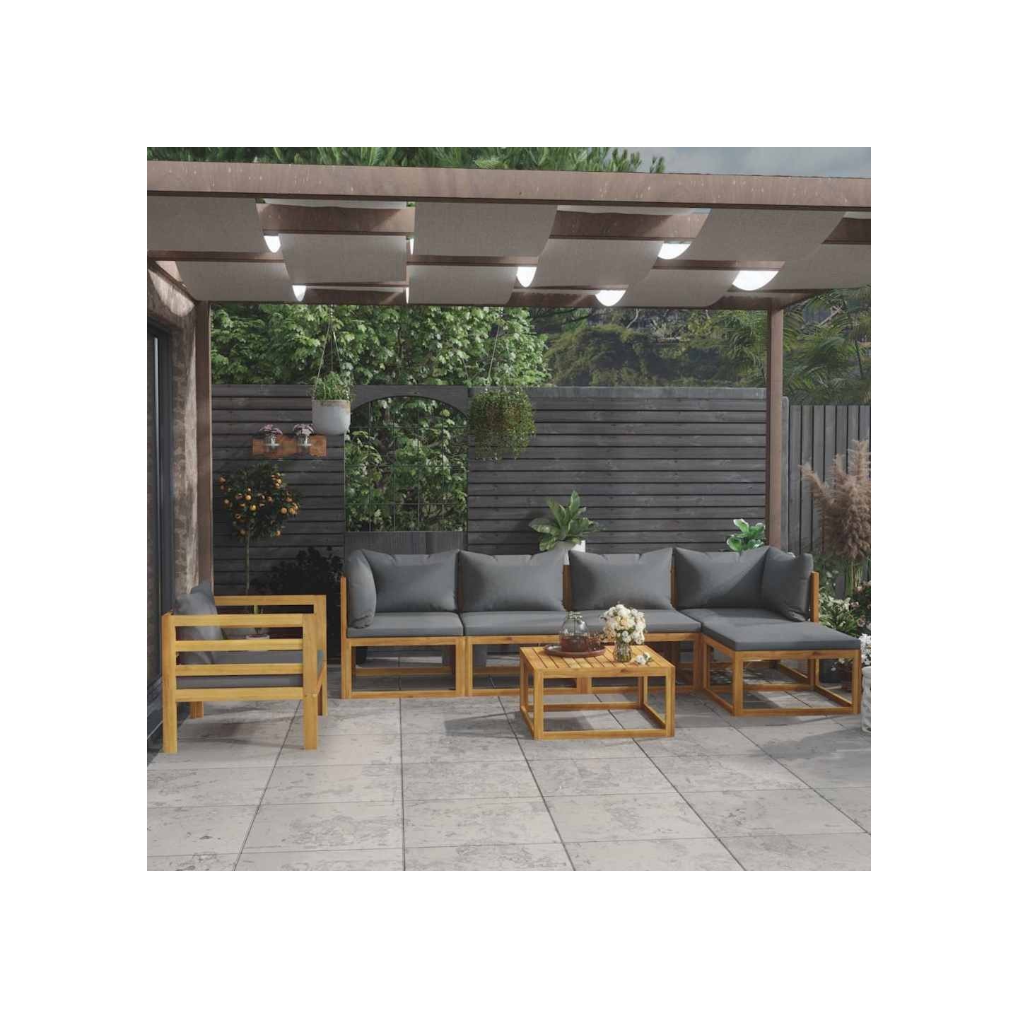 Salon de jardin 7 pcs avec coussin Bois d'acacia solide