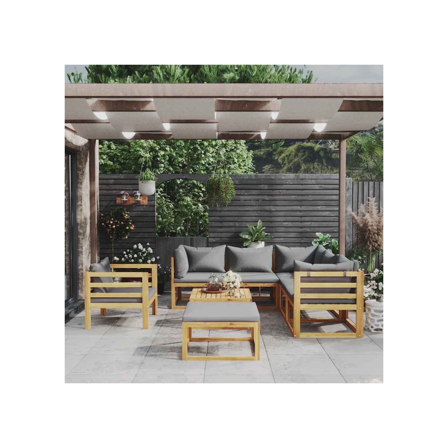 Salon de jardin 8 pcs avec coussin Bois d'acacia solide