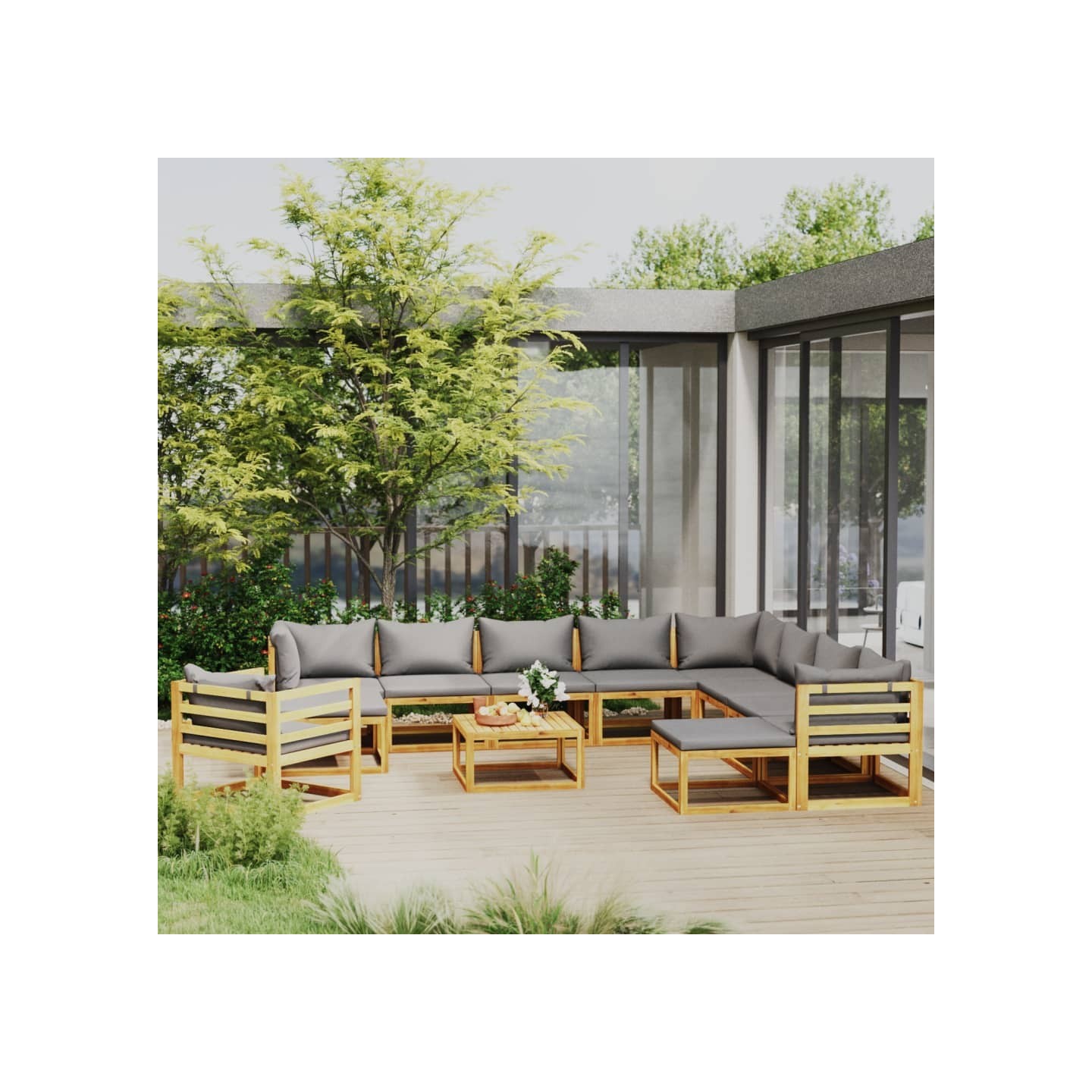 Salon de jardin 12 pcs avec coussin Bois d'acacia solide