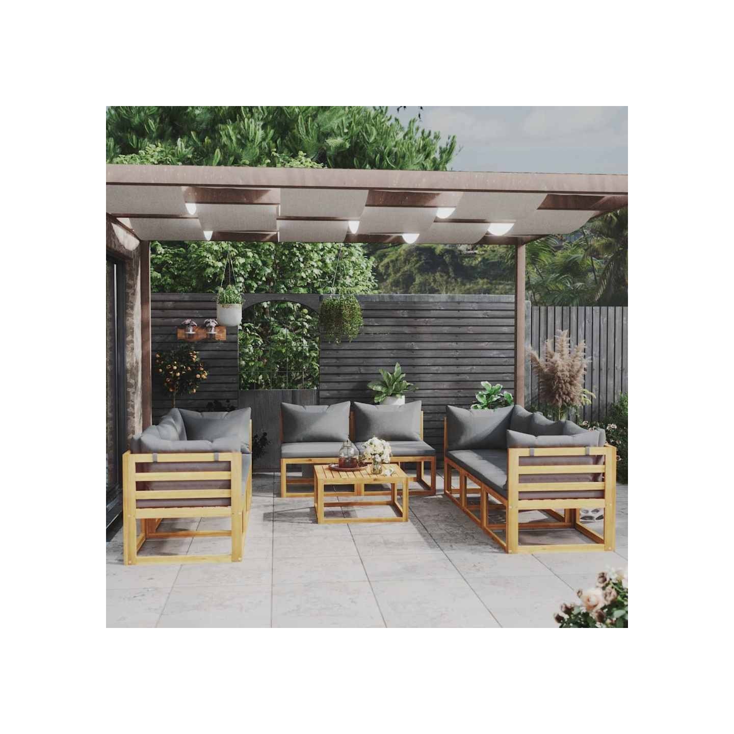 Salon de jardin 9 pcs avec coussin Bois d'acacia solide