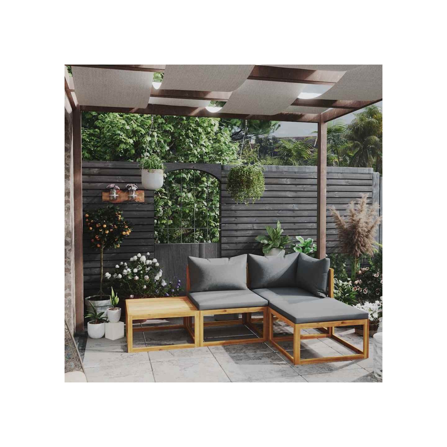 Salon de jardin 4 pcs avec coussin Bois d'acacia solide