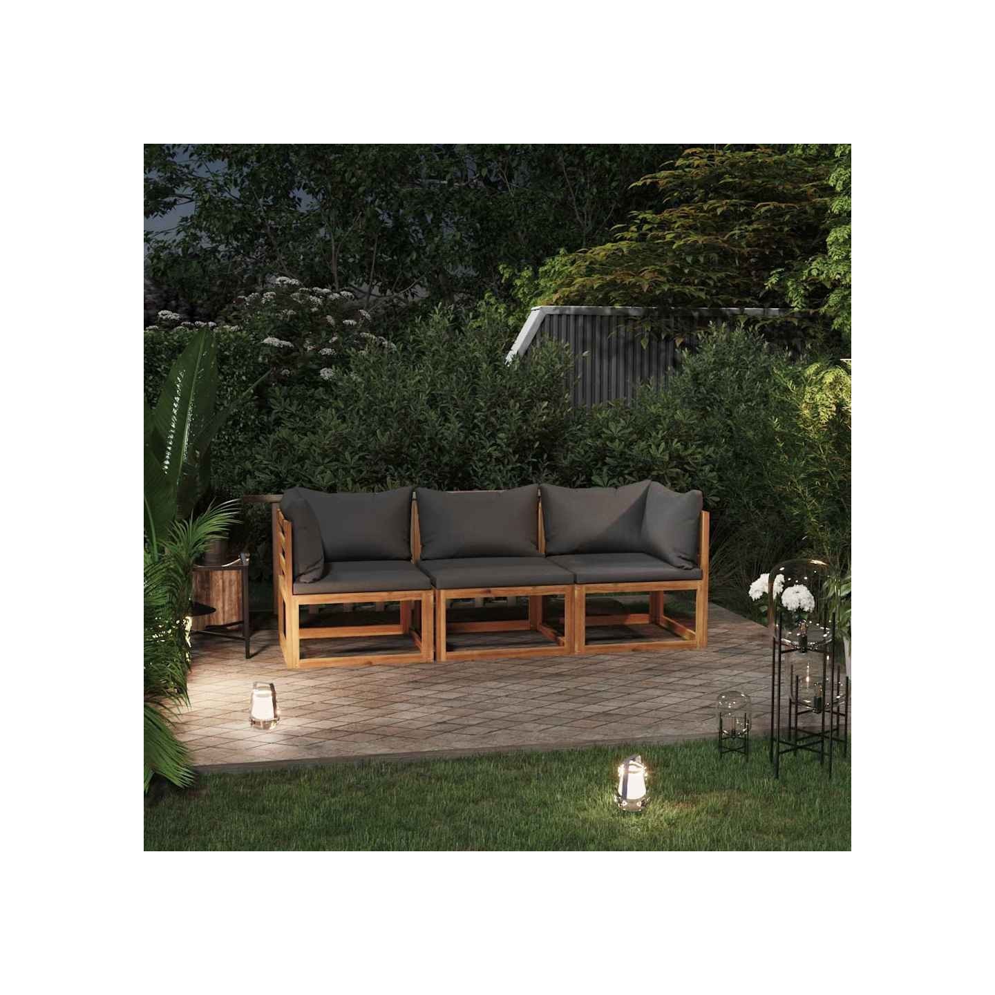 Canapé de jardin à 3 places avec coussin Bois d'acacia massif