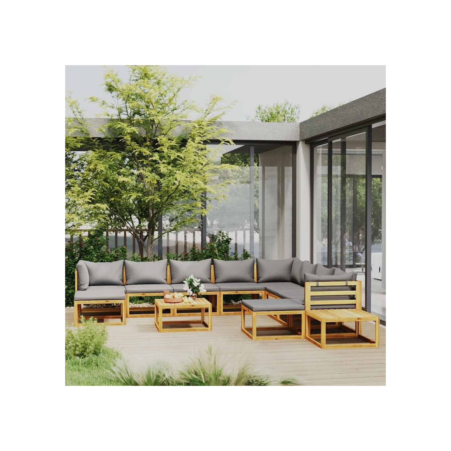 Salon de jardin 12 pcs avec coussin Bois d'acacia solide