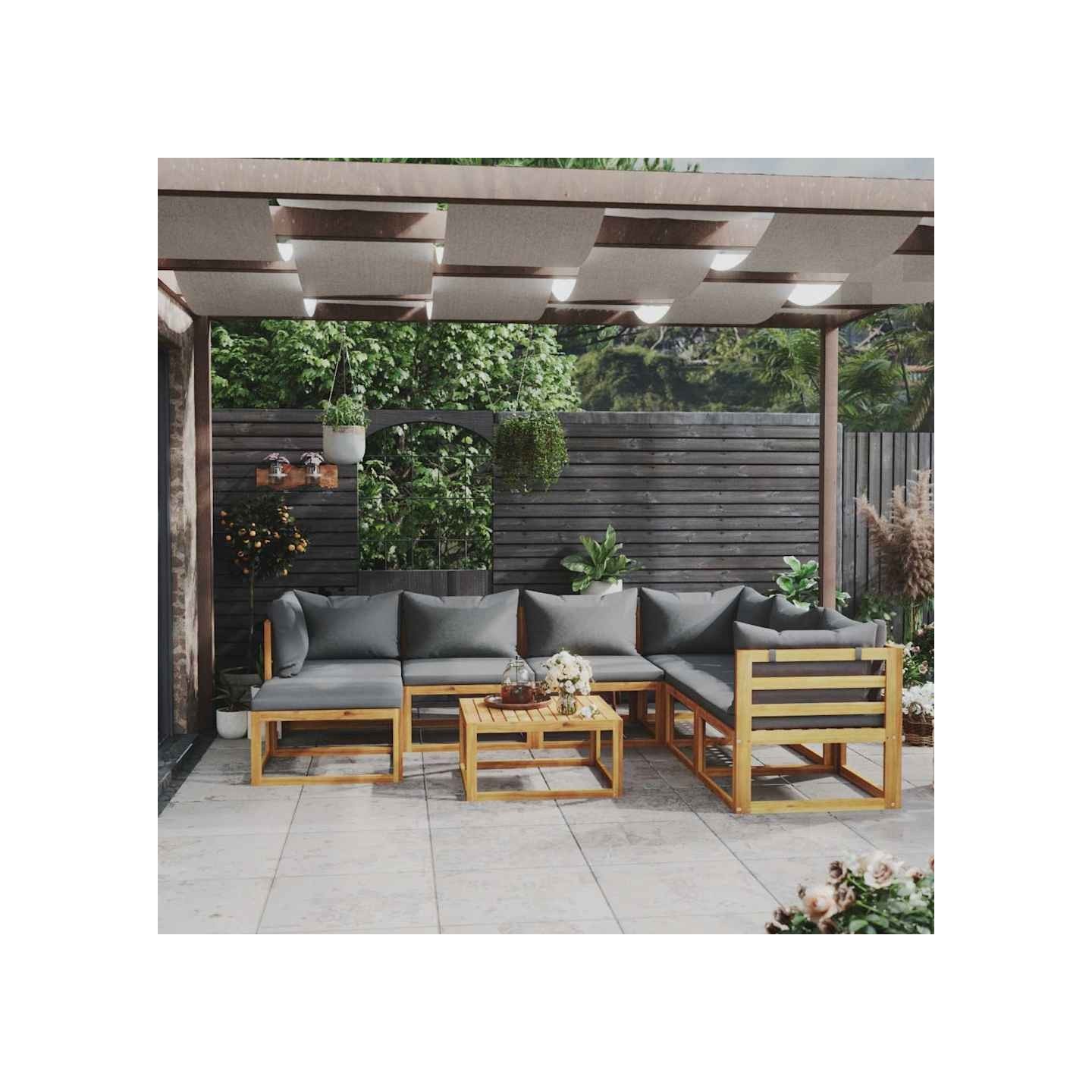 Salon de jardin 8 pcs avec coussin Bois d'acacia solide