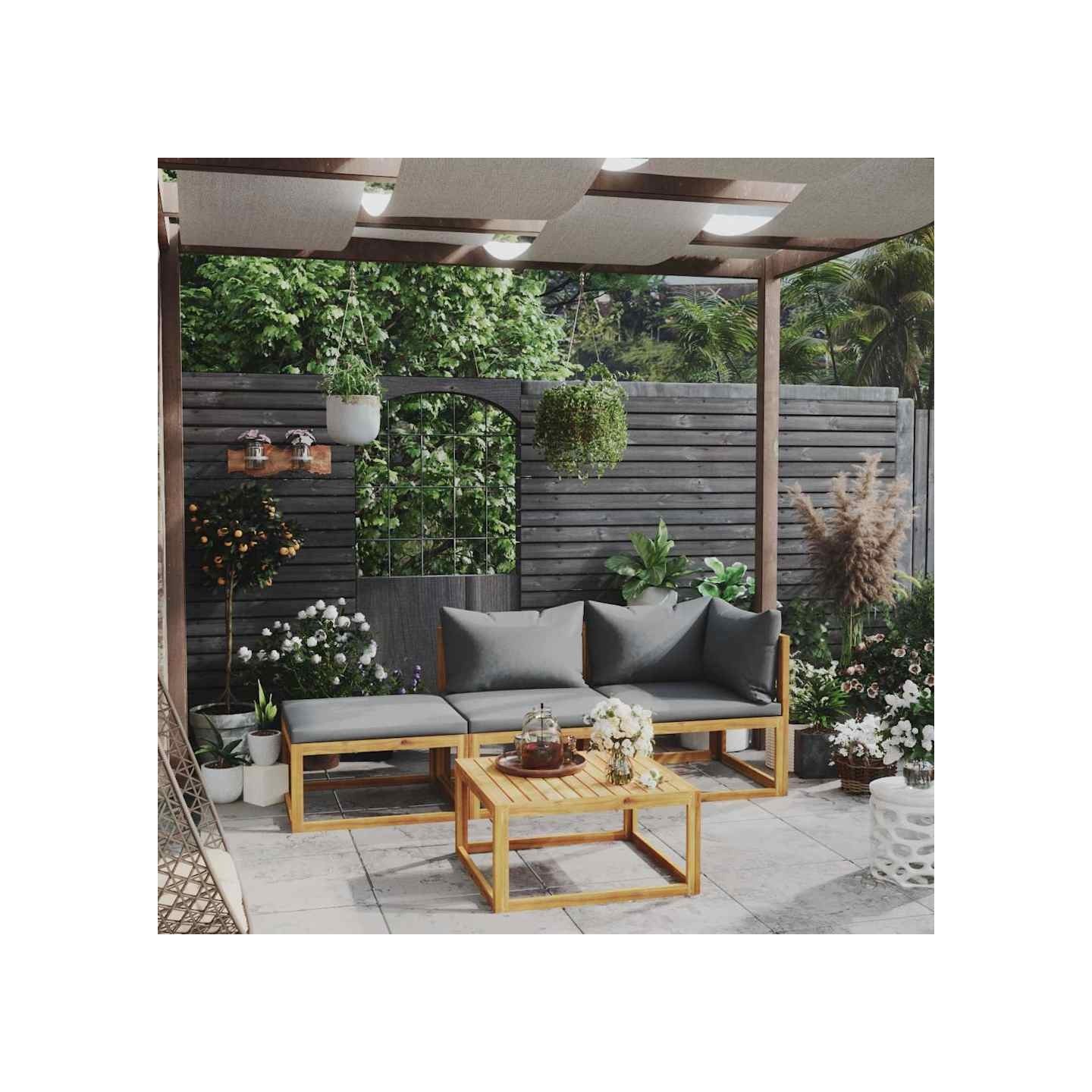 Salon de jardin 4 pcs avec coussin Bois d'acacia solide