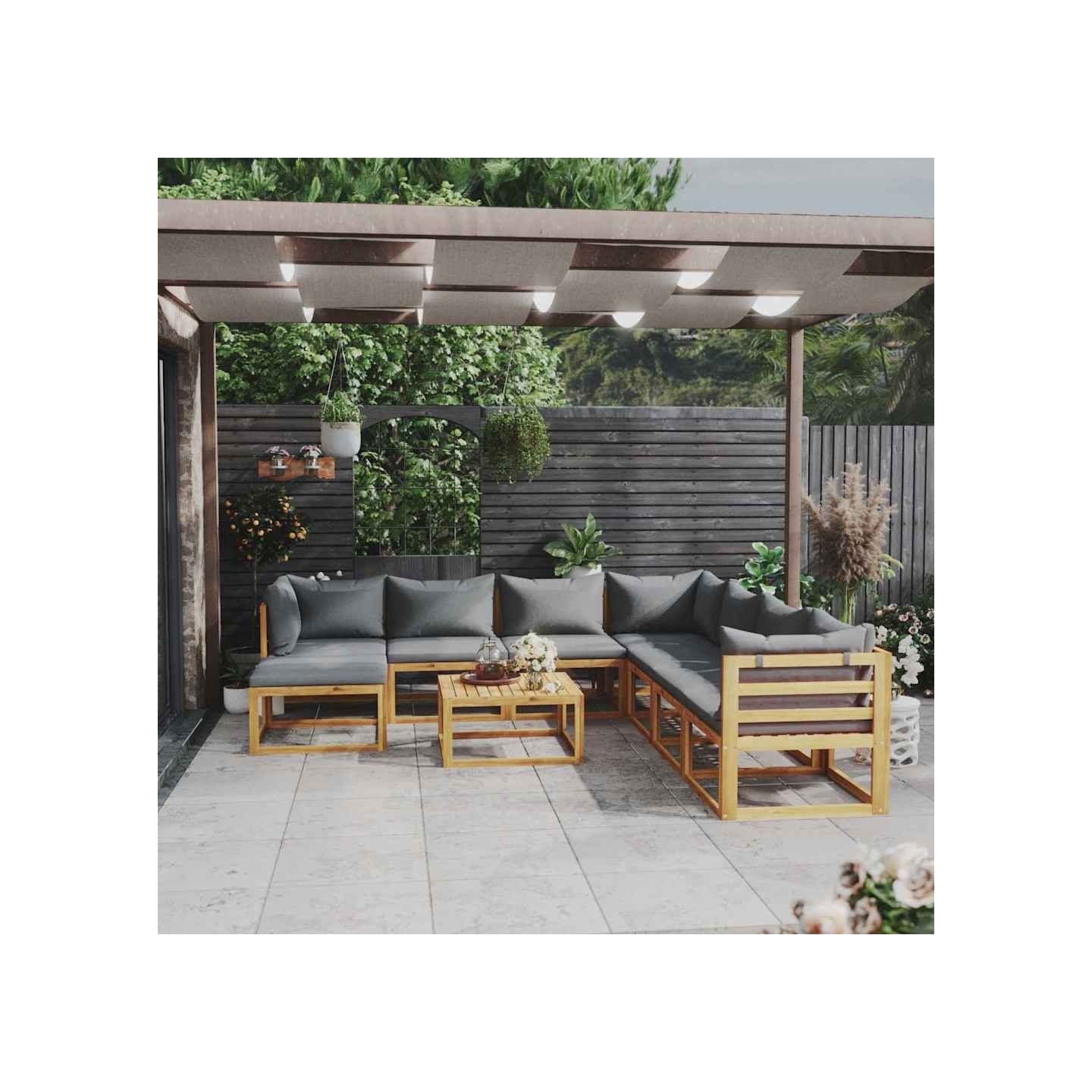 Salon de jardin 9 pcs avec coussin Bois d'acacia solide
