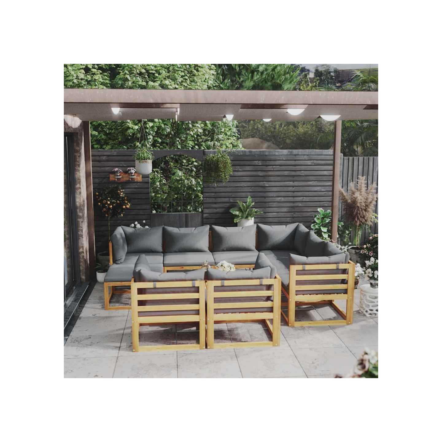 Salon de jardin 10 pcs avec coussin Bois d'acacia solide