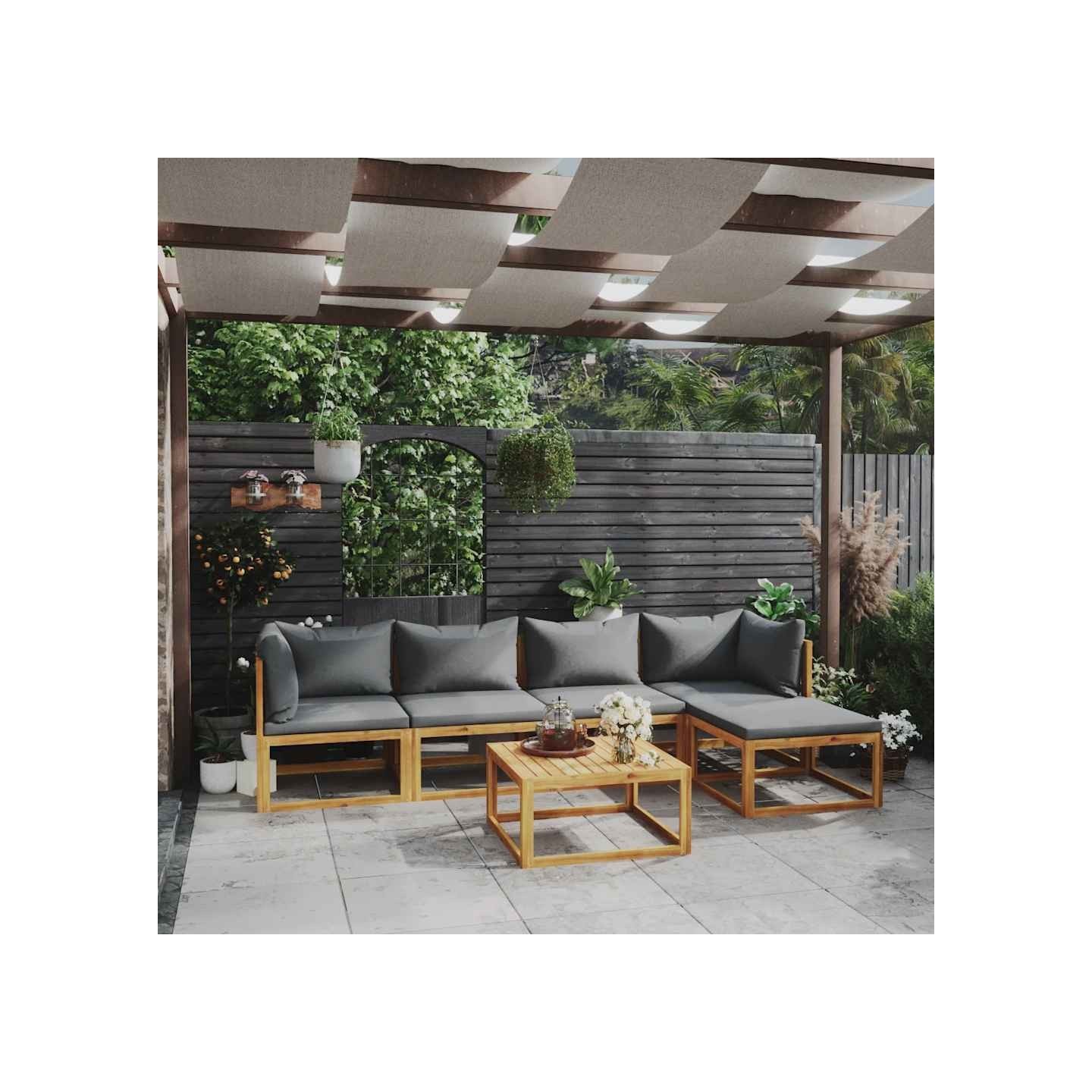 Salon de jardin 6 pcs avec coussin Bois d'acacia solide