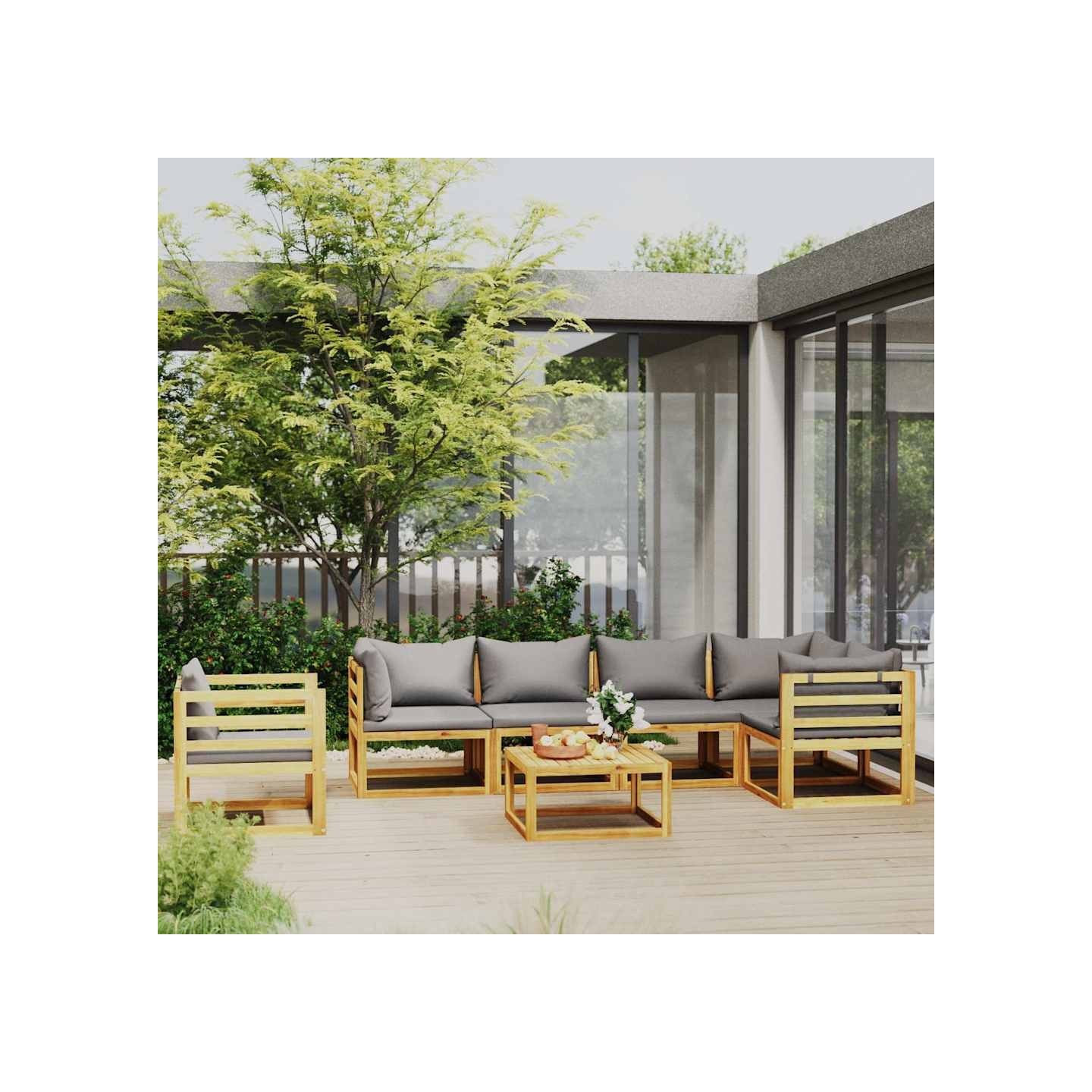 Salon de jardin 7 pcs avec coussin Bois d'acacia solide
