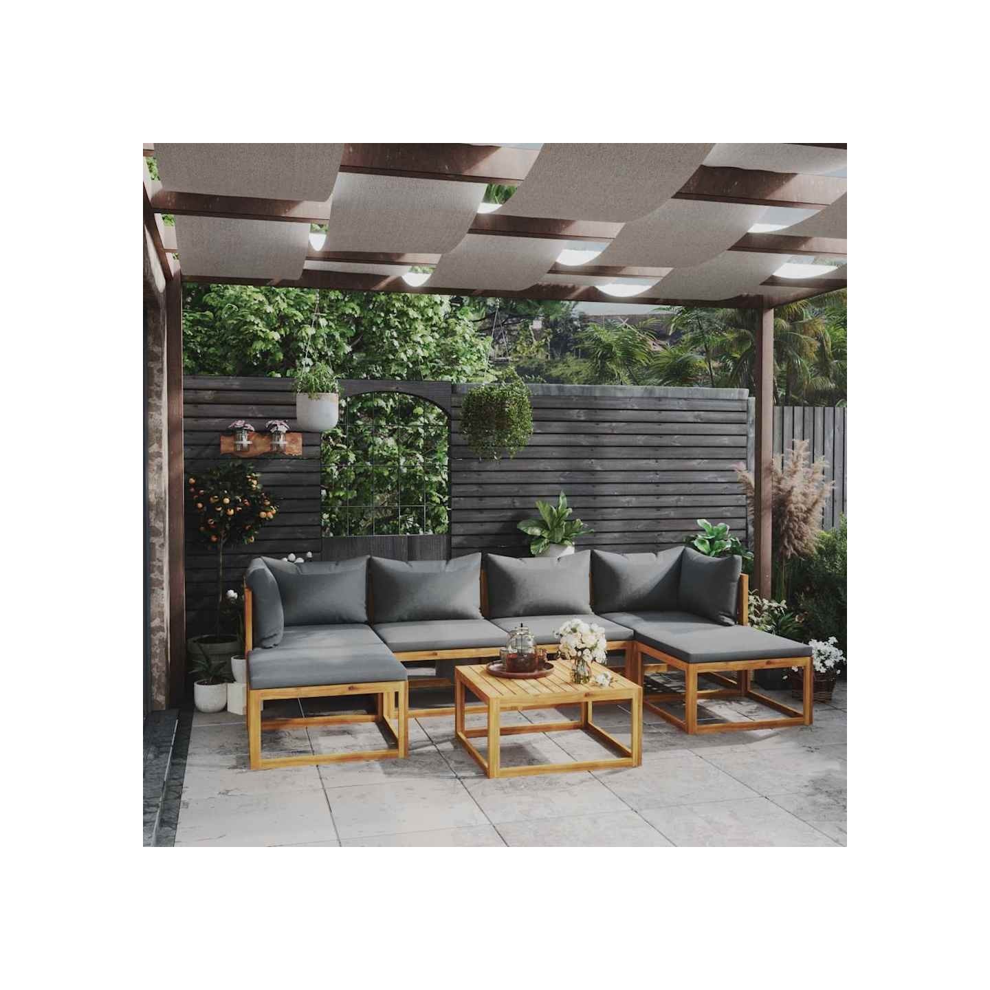 Salon de jardin 7 pcs avec coussin Bois d'acacia solide
