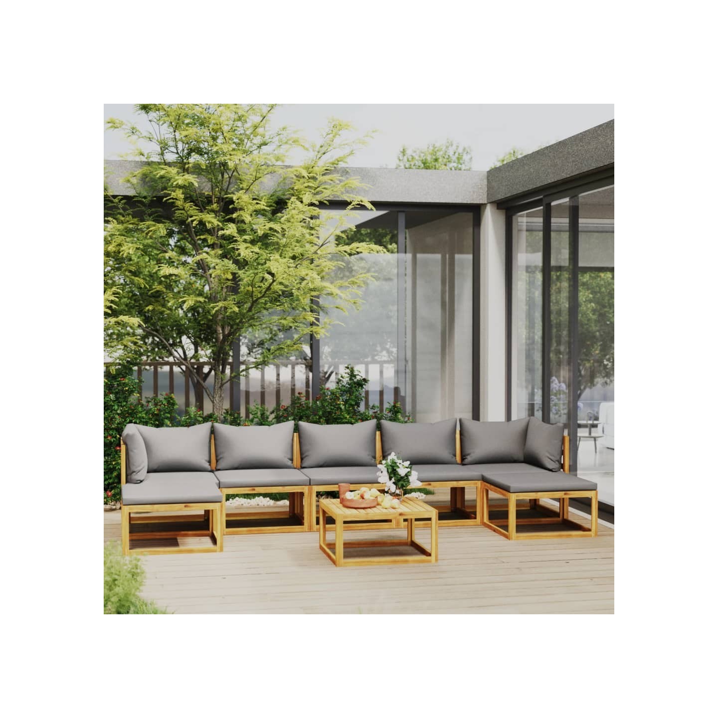 Salon de jardin 8 pcs avec coussin Bois d'acacia solide