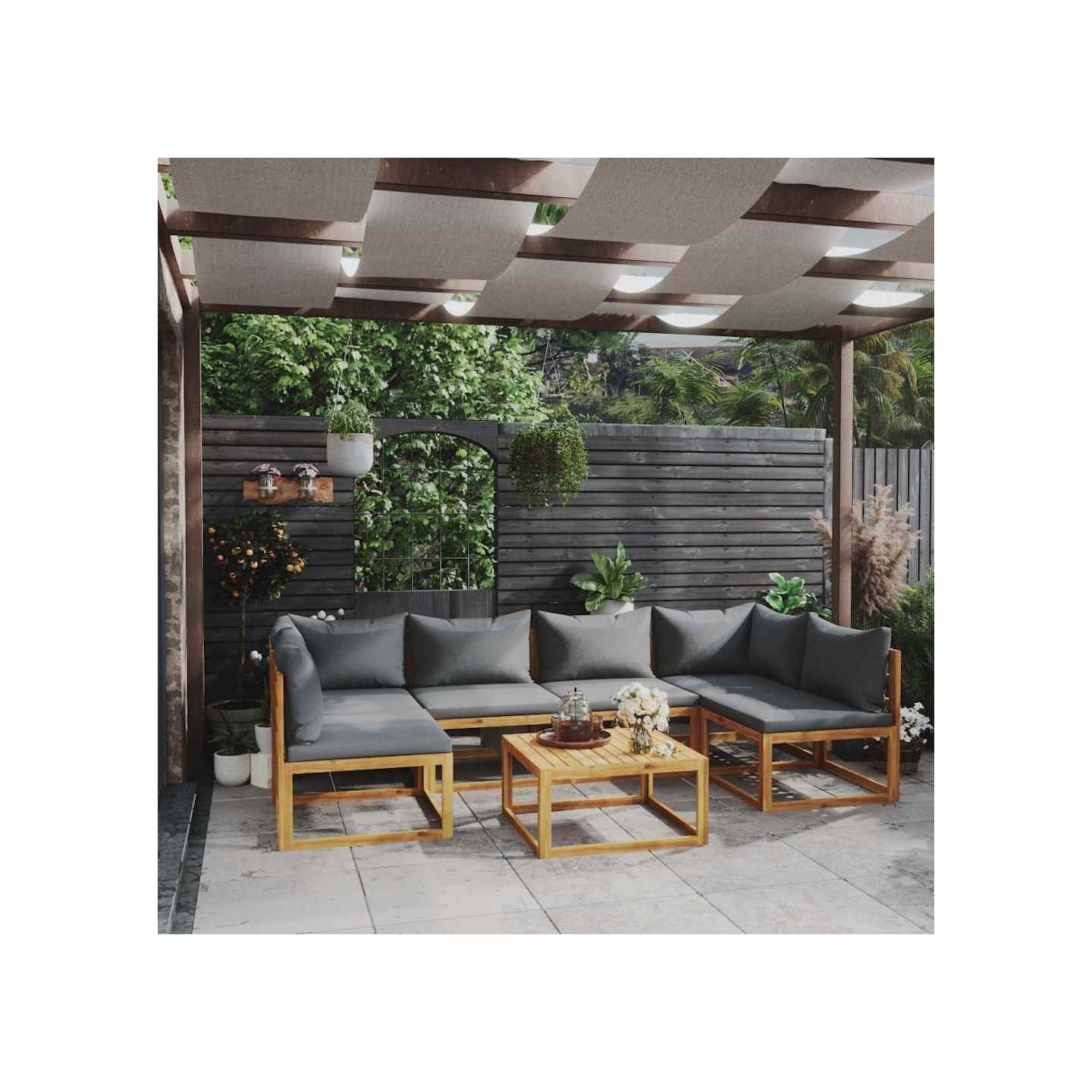 Salon de jardin 7 pcs avec coussin Bois d'acacia solide