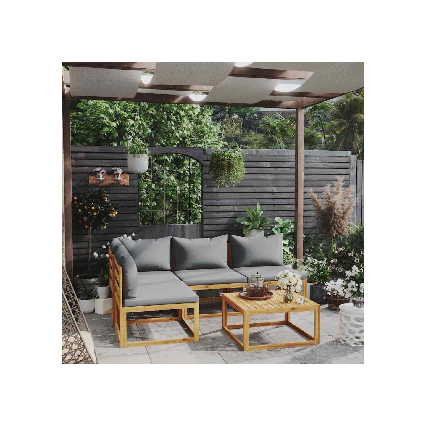 Salon de jardin 5 pcs avec coussin Bois d'acacia solide