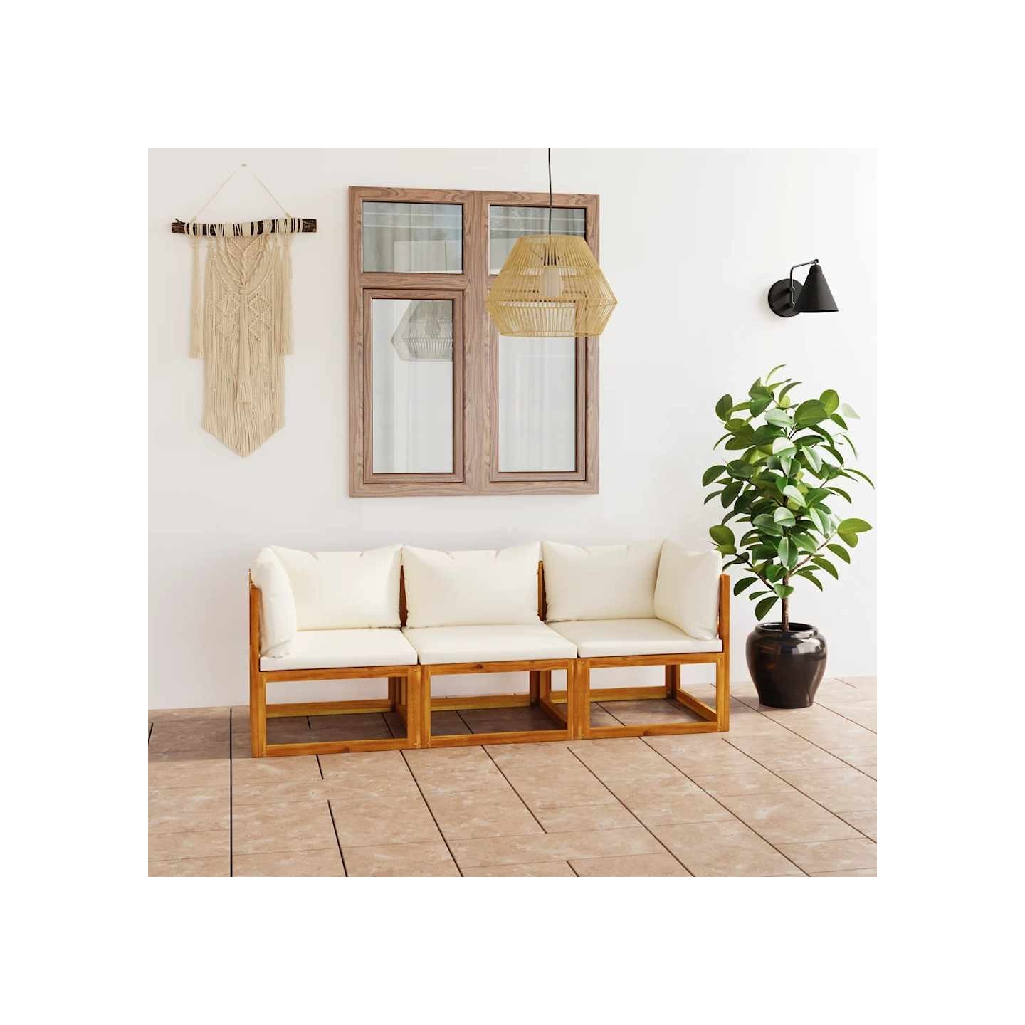 Canapé de jardin à 3 places avec coussin Crème Bois d'acacia