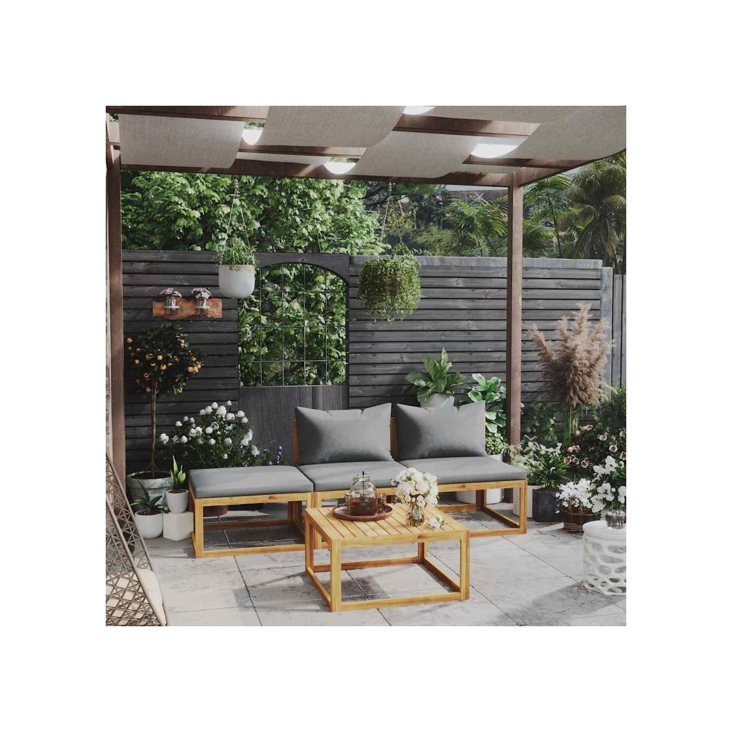 Salon de jardin 4 pcs avec coussin Bois d'acacia solide