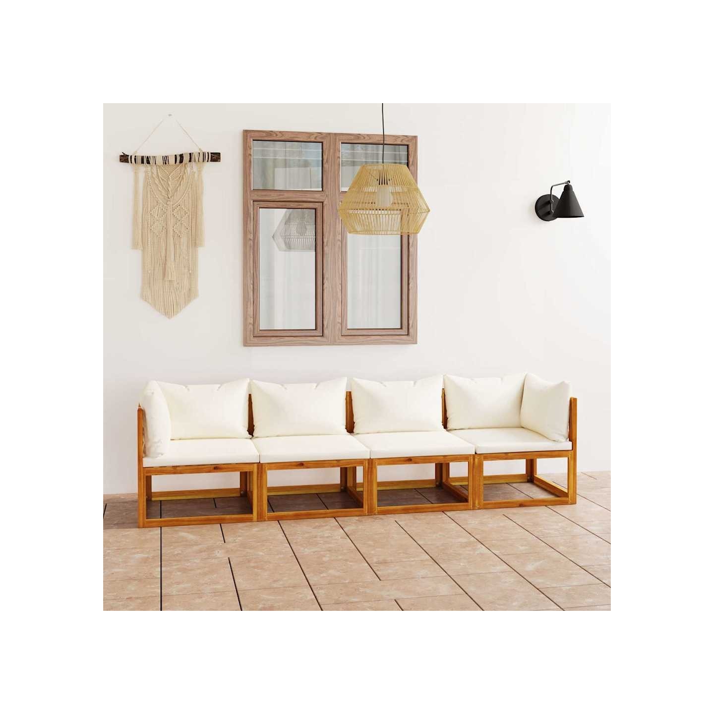 Canapé de jardin à 4 places avec coussin Crème Bois d'acacia