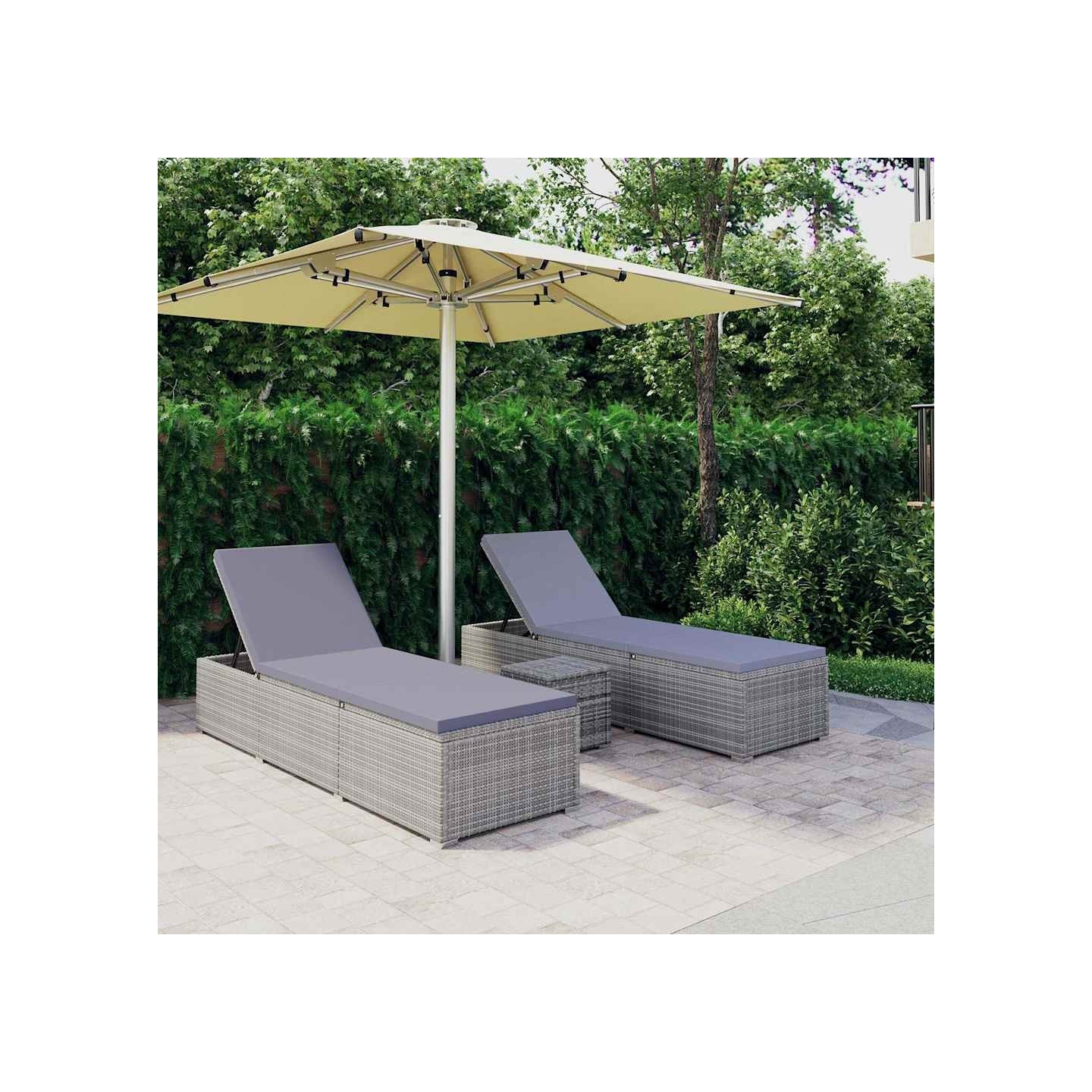 Chaises longues de jardin table à thé 3 pcs Résine tressée Gris