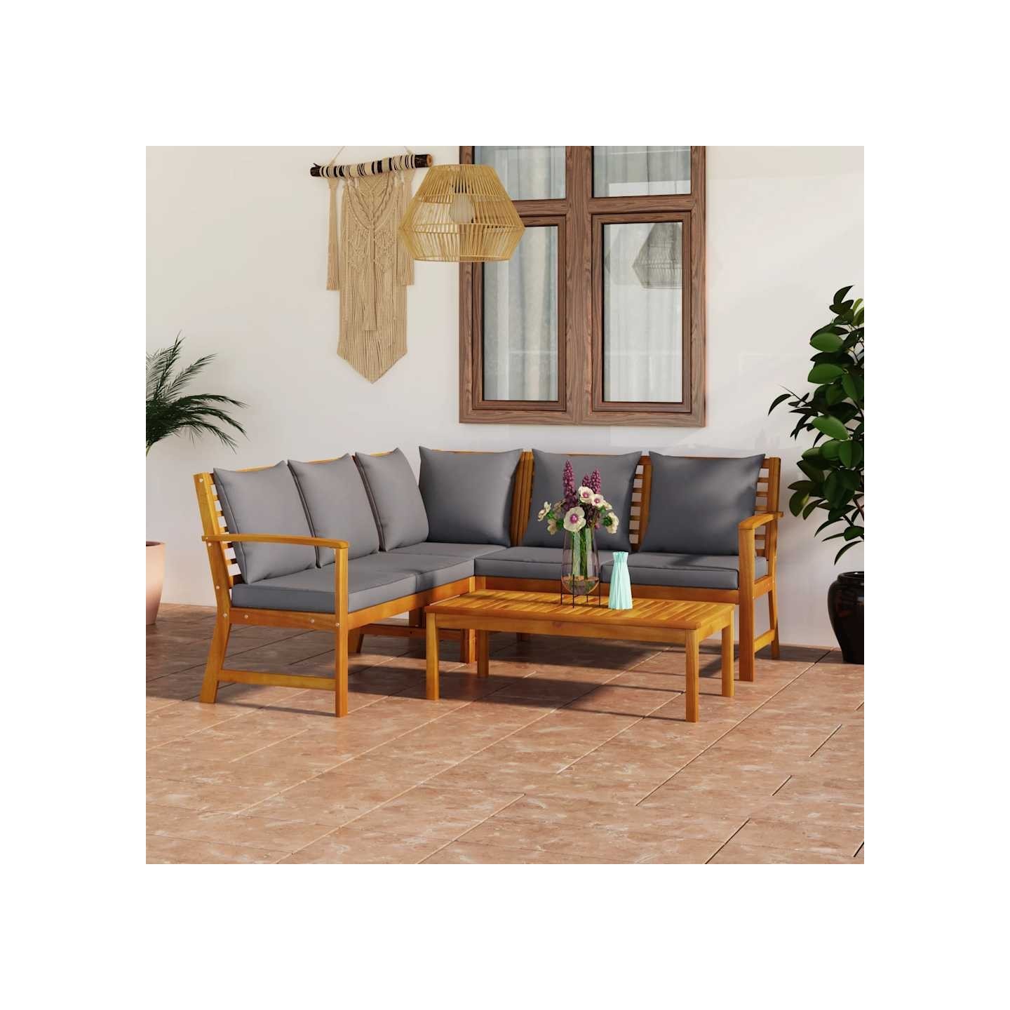 Salon de jardin 4 pcs avec coussin Bois d'acacia solide