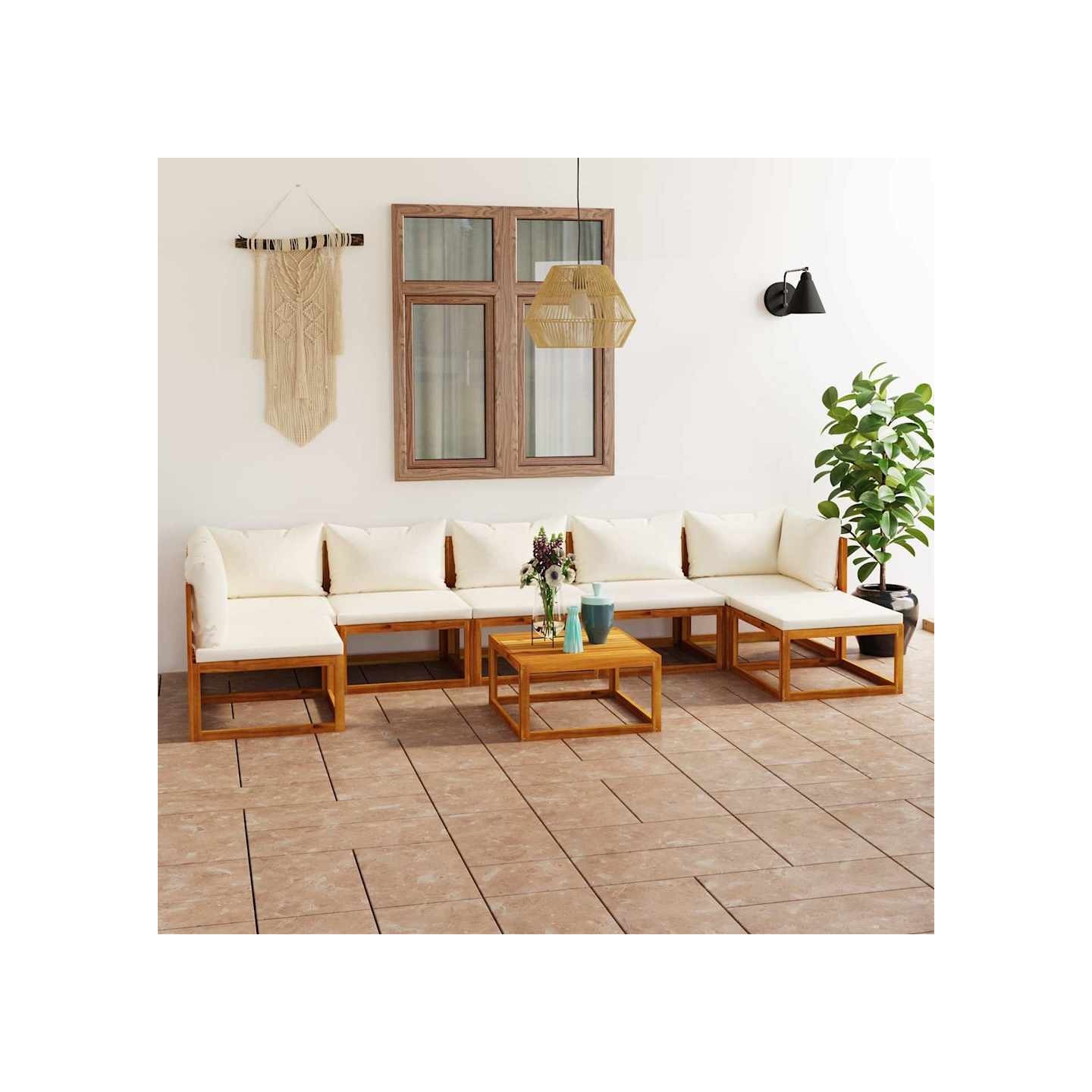 Salon de jardin 8 pcs avec coussin Crème Bois d'acacia solide