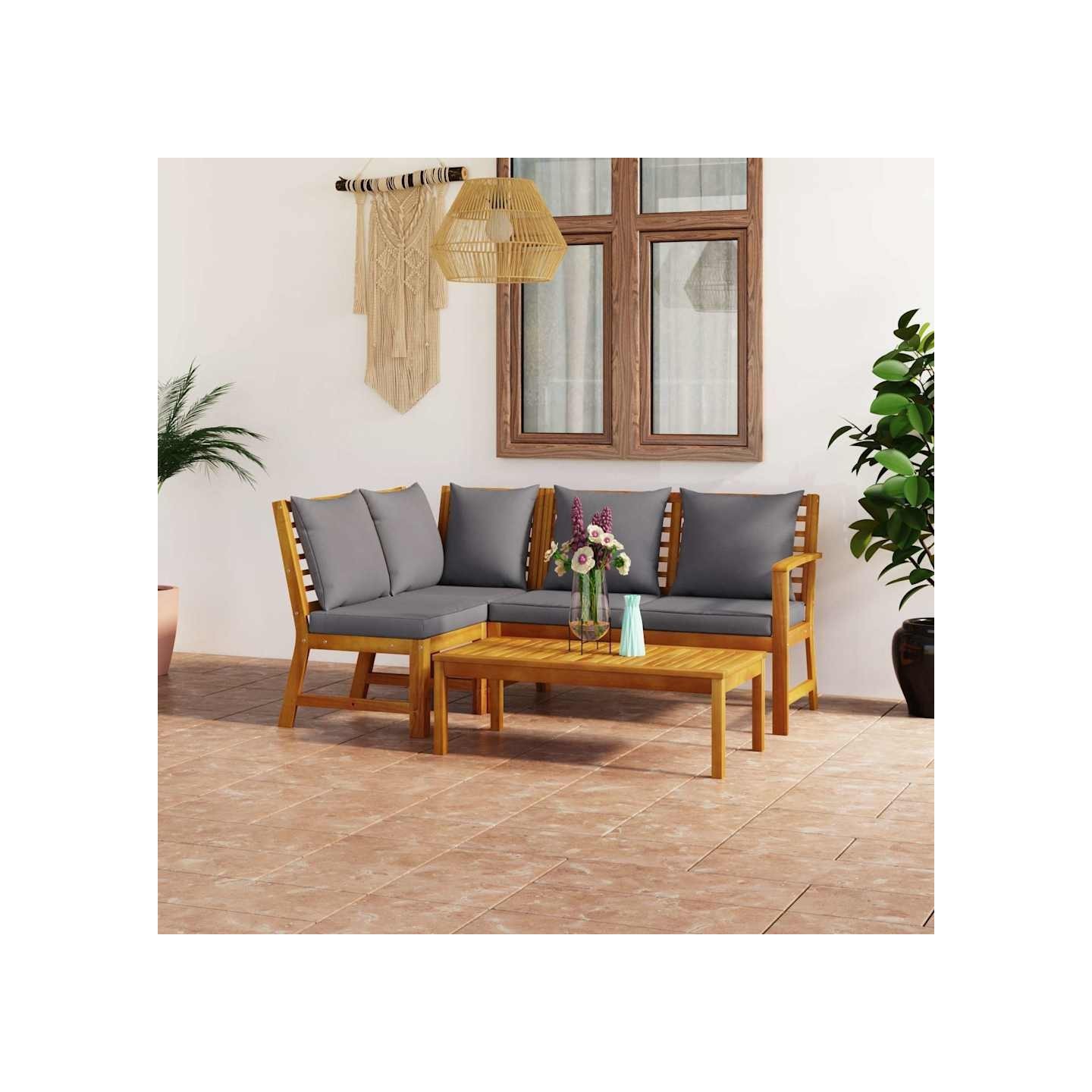 Salon de jardin 4 pcs avec coussin Bois d'acacia solide