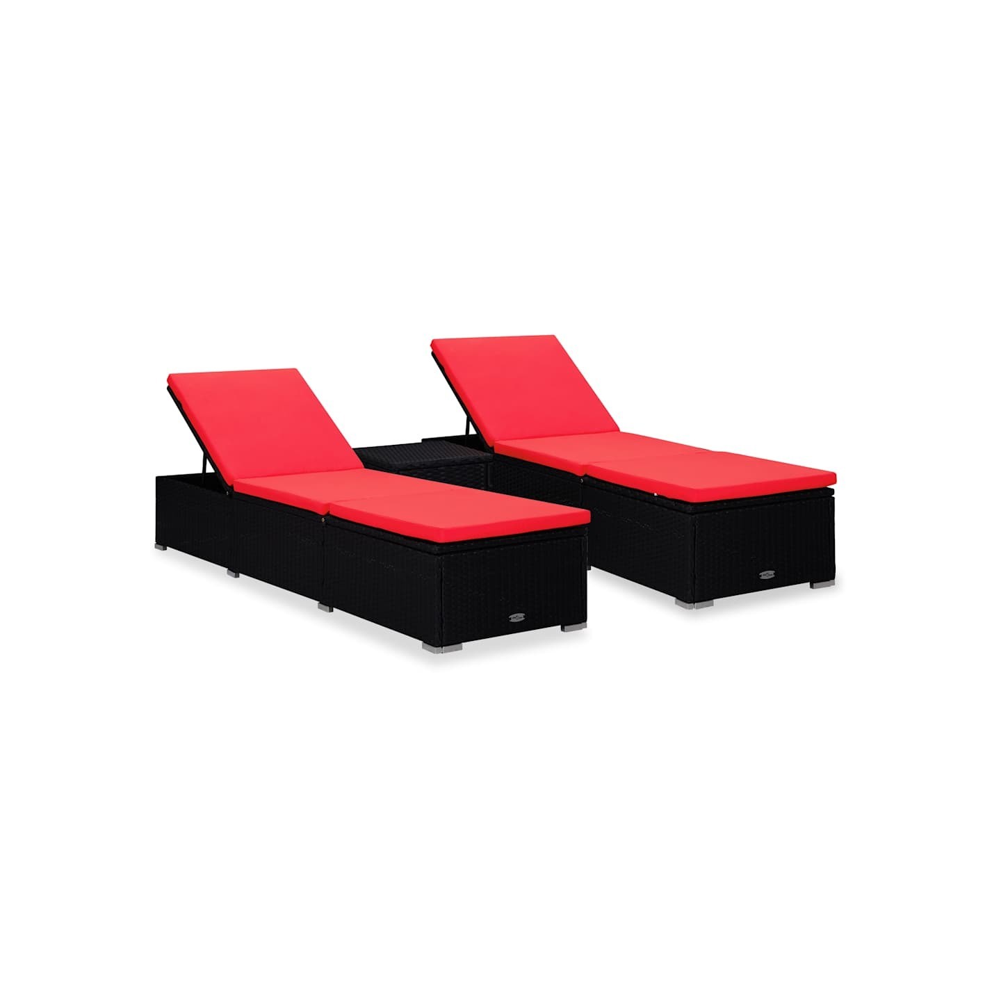 Chaises longues de jardin table à thé 3 pcs Résine tressée Noir