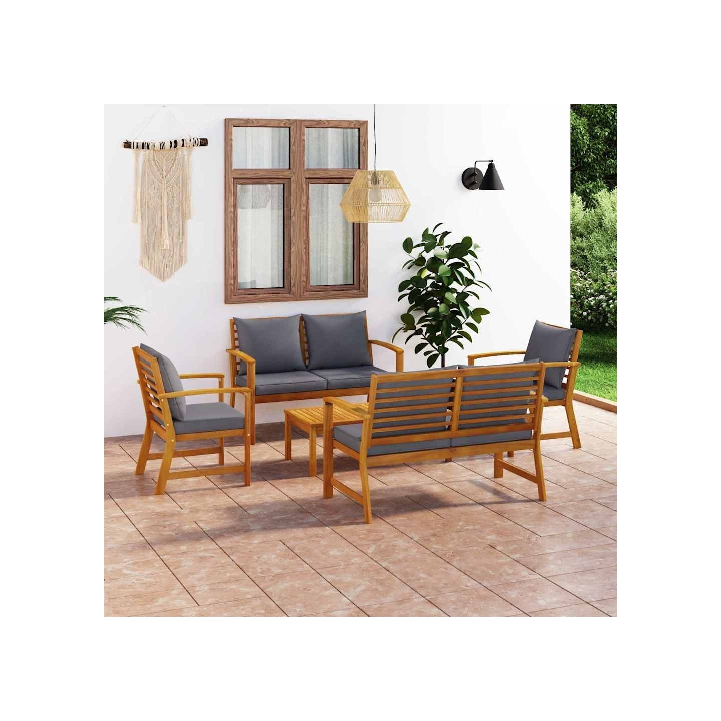 Salon de jardin 5 pcs avec coussin Bois d'acacia solide