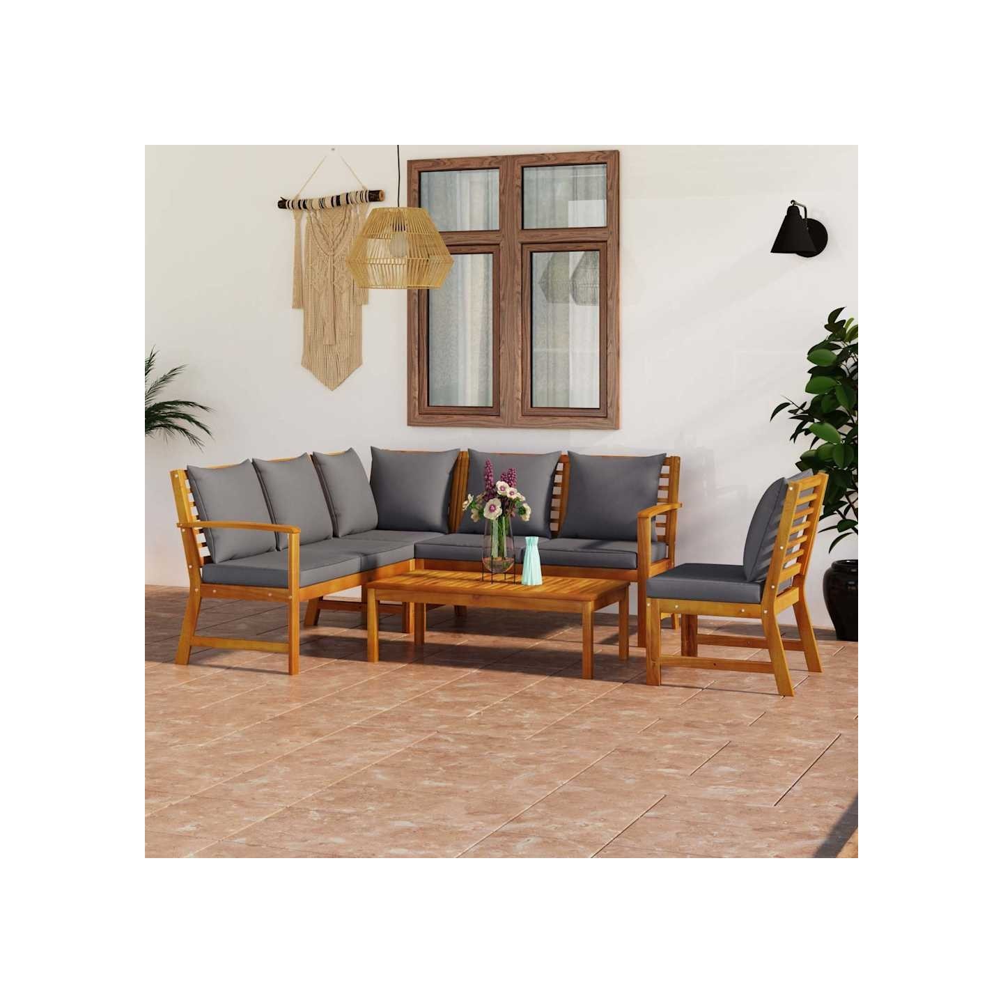 Salon de jardin 5 pcs avec coussin Bois d'acacia solide