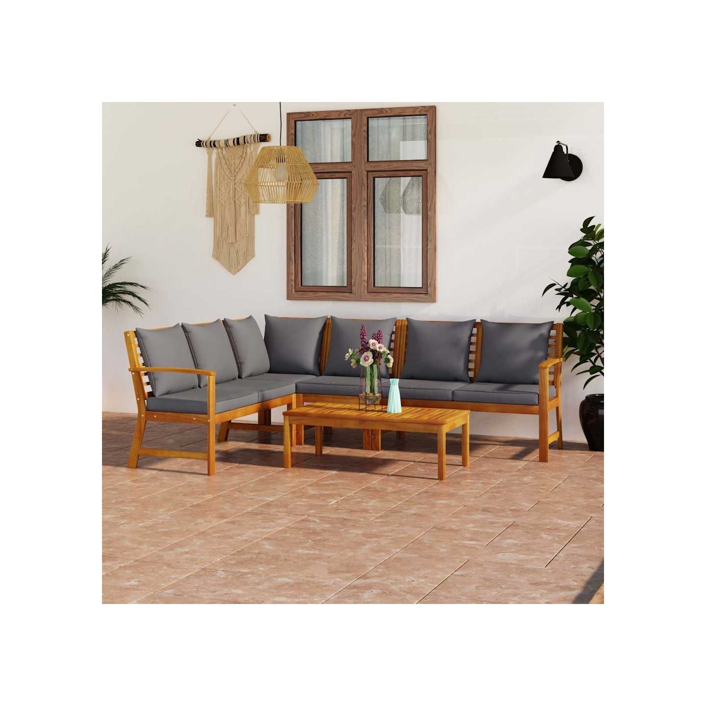 Salon de jardin 5 pcs avec coussin Bois d'acacia solide