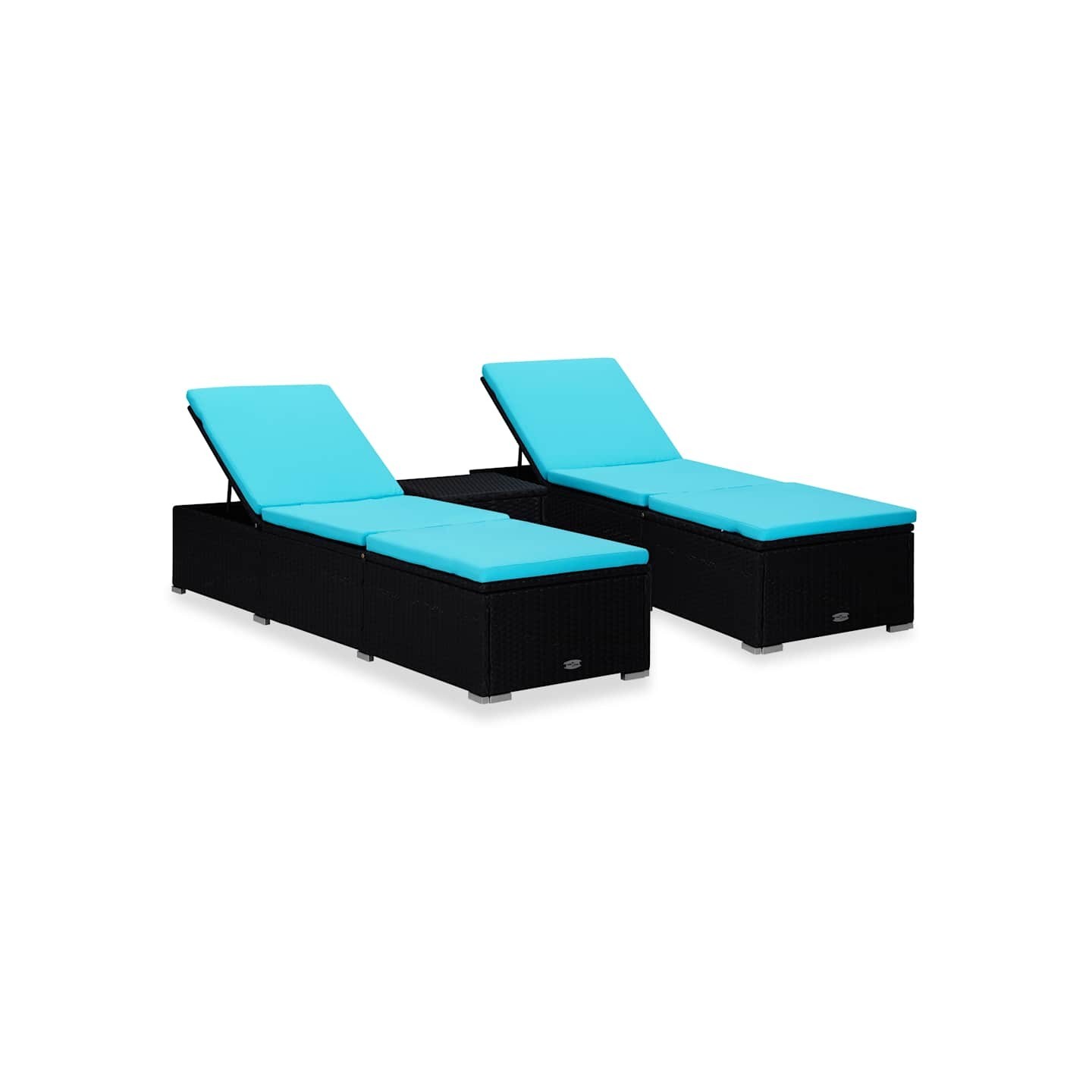 Chaises longues de jardin table à thé 3 pcs Résine tressée Noir