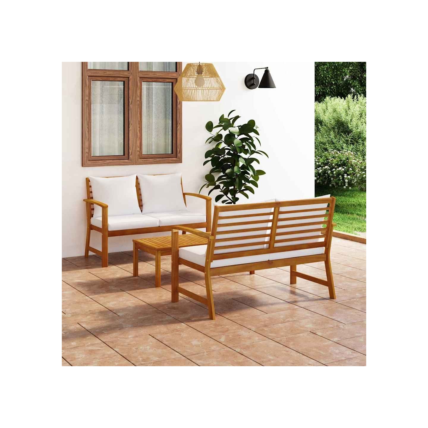 Salon de jardin 3 pcs avec coussin Bois d'acacia solide