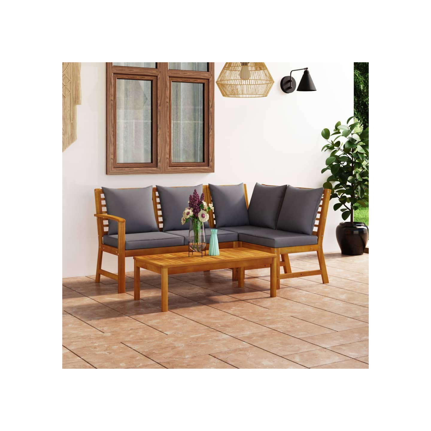 Salon de jardin 4 pcs avec coussin Bois d'acacia solide