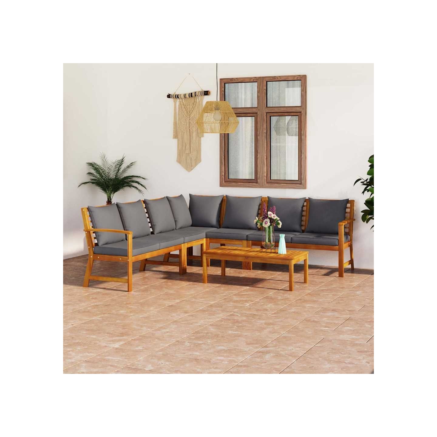 Salon de jardin 6 pcs avec coussin Bois d'acacia solide