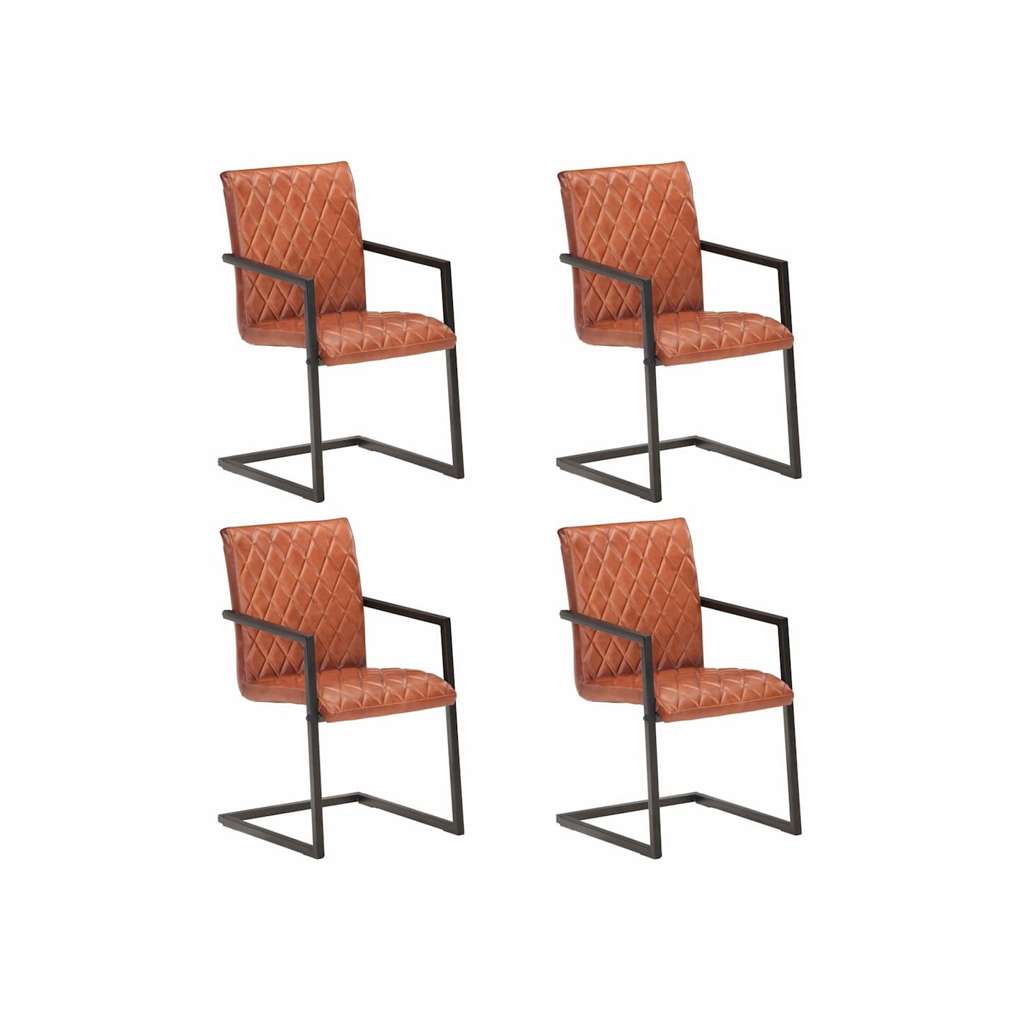 Chaises à manger cantilever lot de 4 marron cuir véritable