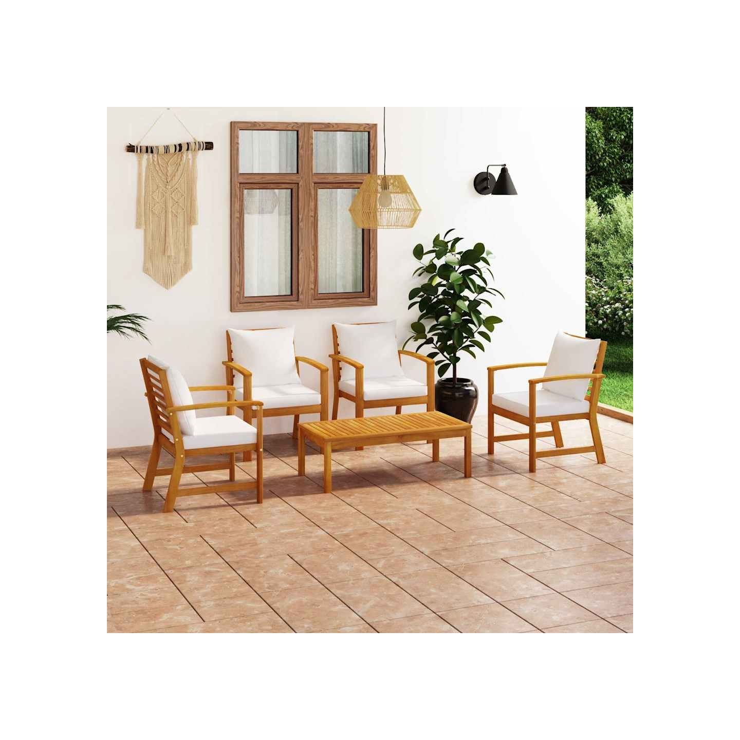 Salon de jardin 5 pcs avec coussin Bois d'acacia solide