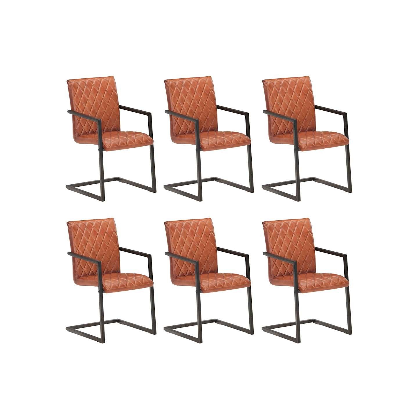 Chaises à manger cantilever lot de 6 marron cuir véritable