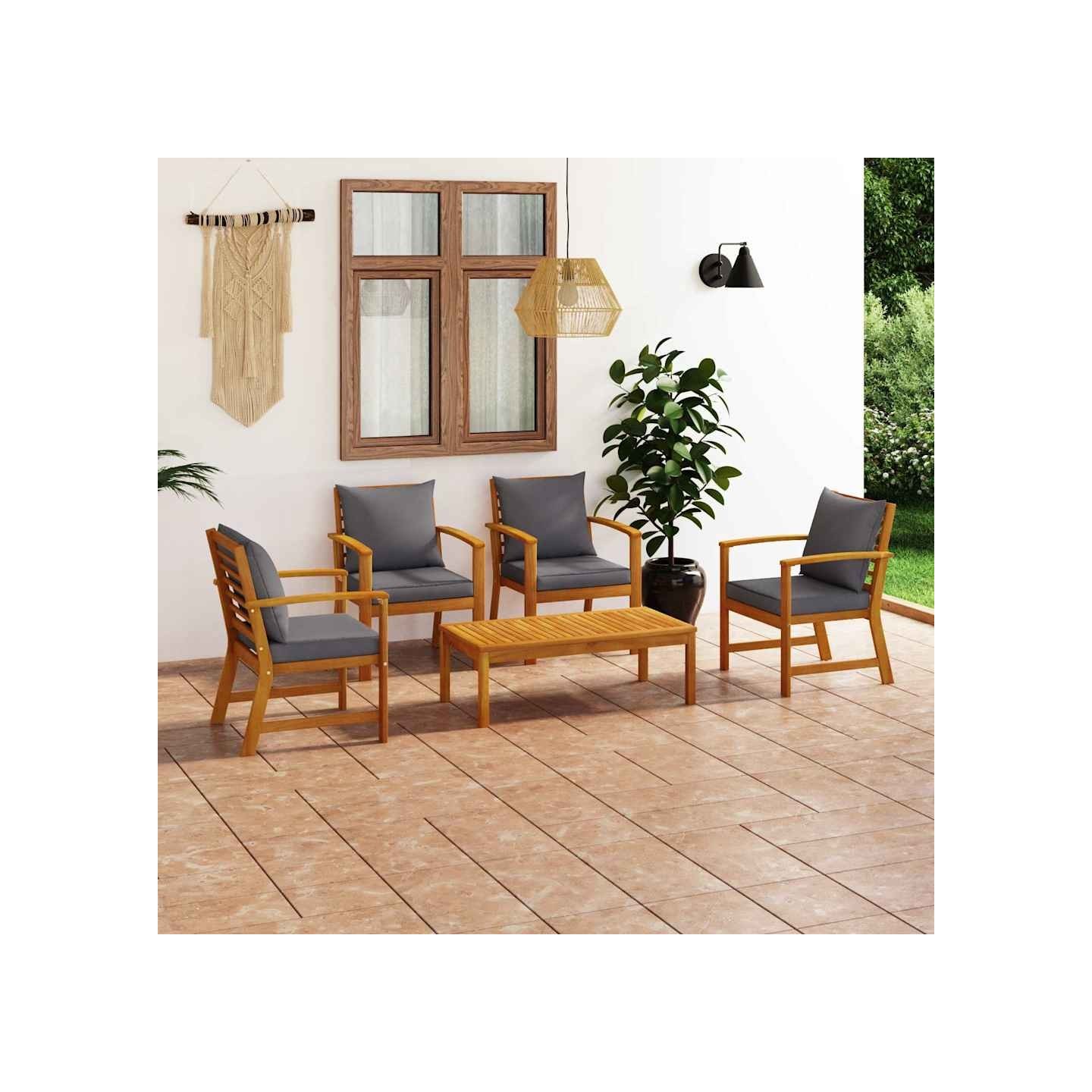 Salon de jardin 5 pcs avec coussin Bois d'acacia solide