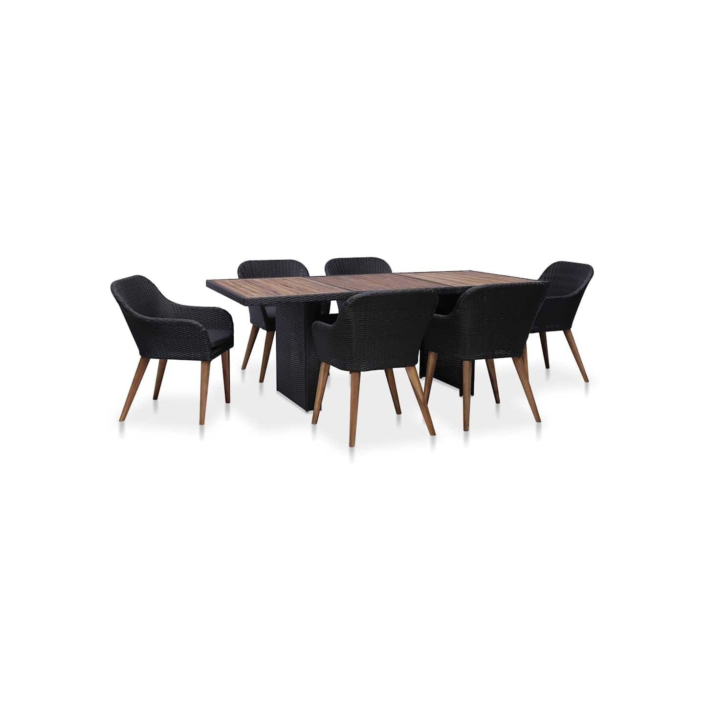 Salon de jardin 7 pcs avec coussins résine tressée noir