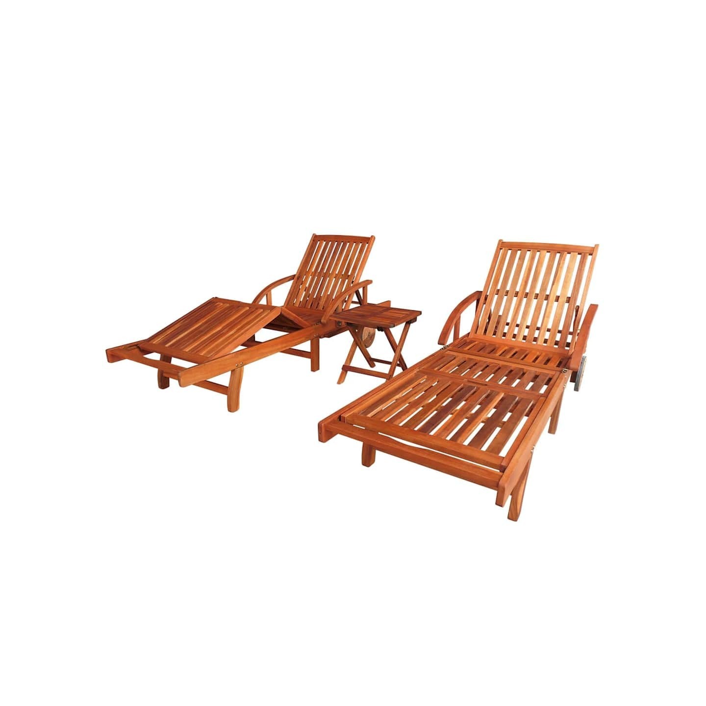 Chaises longues lot de 2 avec table Bois d'acacia solide