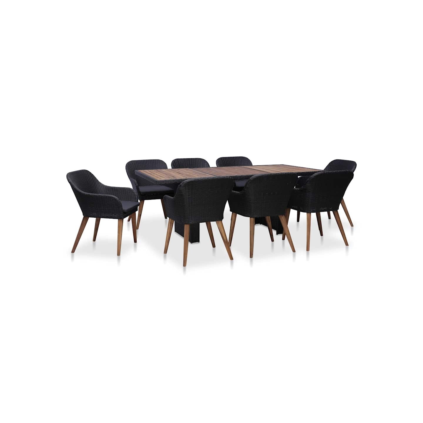 Ensemble à manger d'extérieur 9pcs coussins résine tressée noir