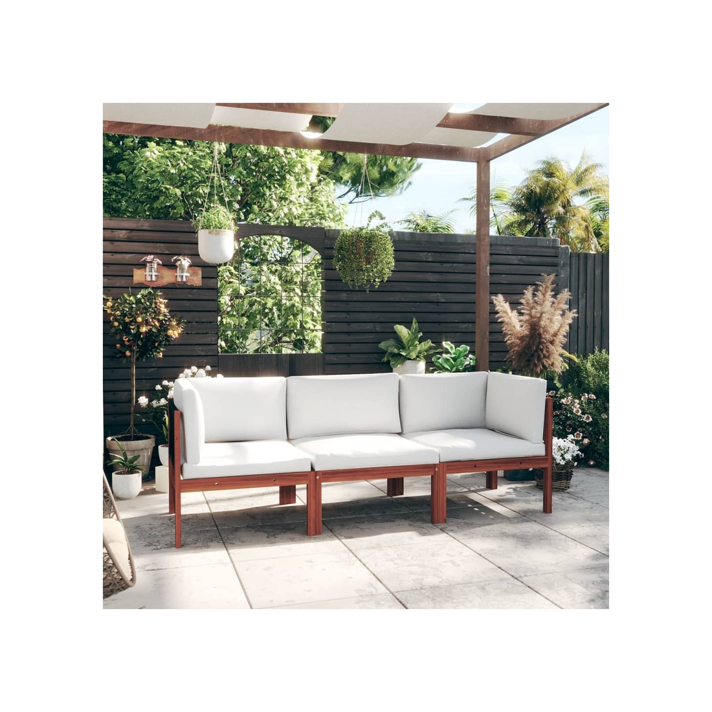 Canapé de jardin 3 places avec coussin en bois d'acacia et corde