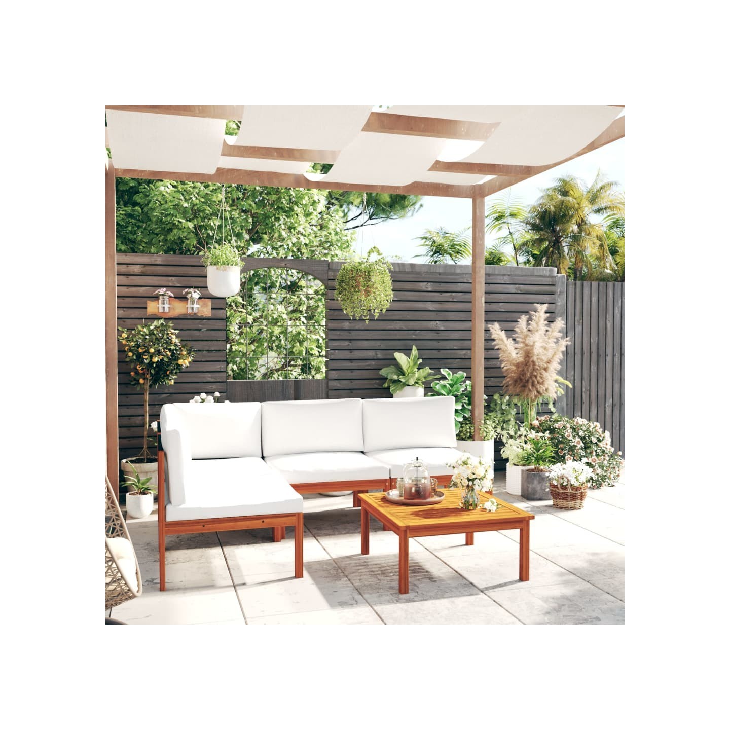 Salon de jardin 5 pièces avec coussins Crème 63 x 63 cm