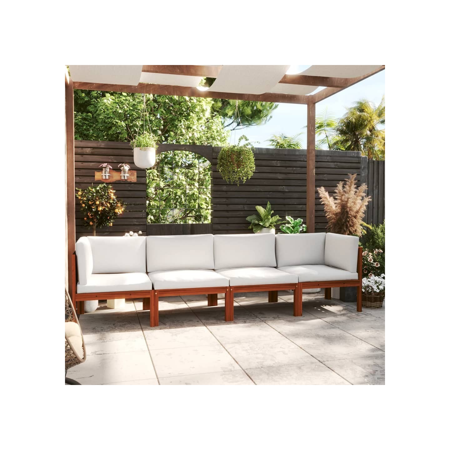 Canapé de jardin 4 places avec coussin en bois d'acacia et corde