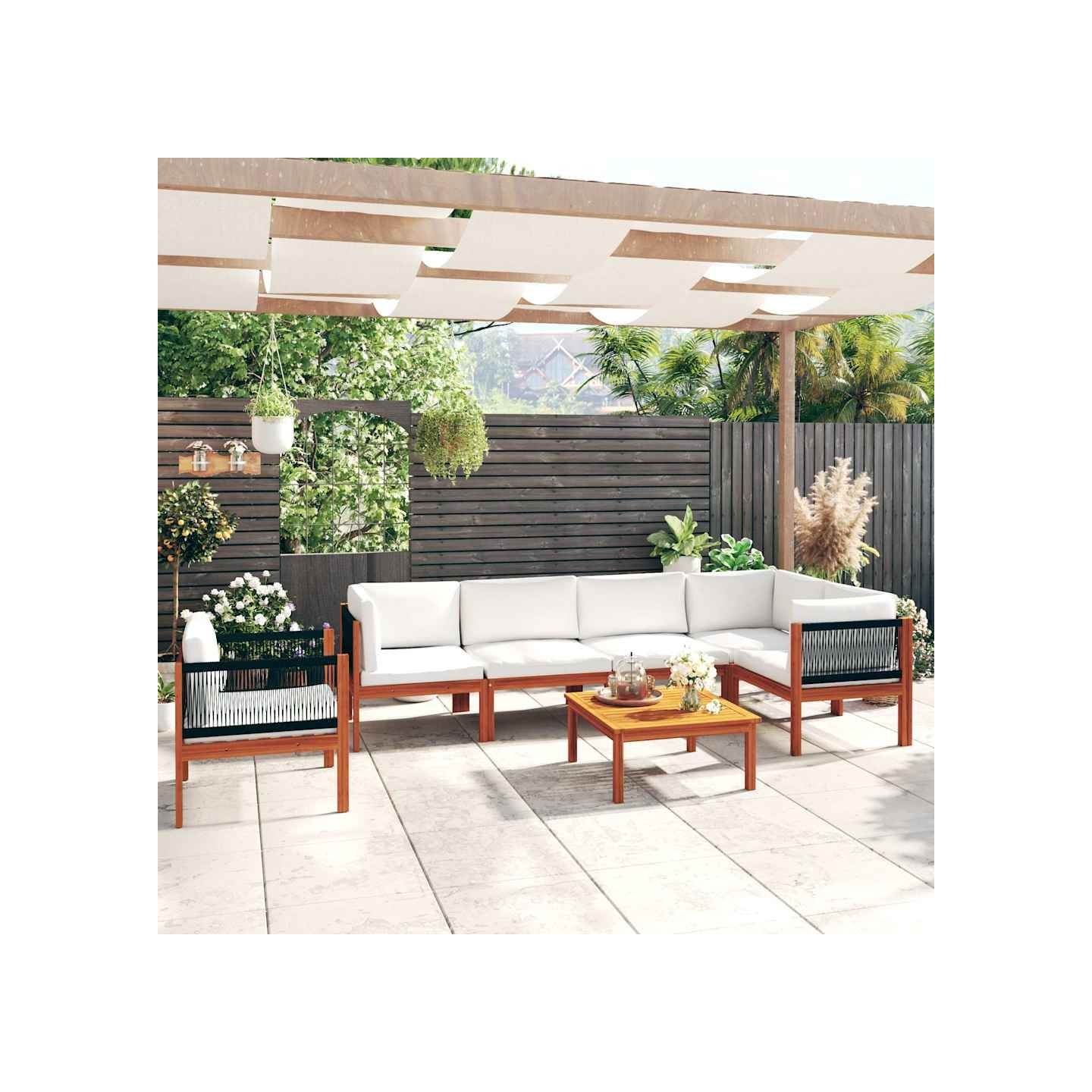 Salon de jardin 7 pièces avec coussins Crème 63 x 63 cm