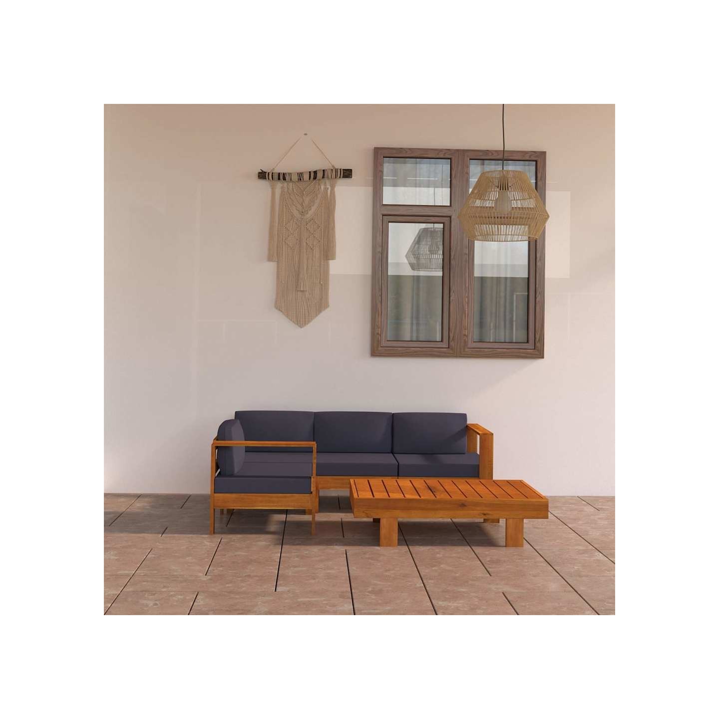 Salon de jardin 5 pcs avec coussins gris foncé Bois d'acacia