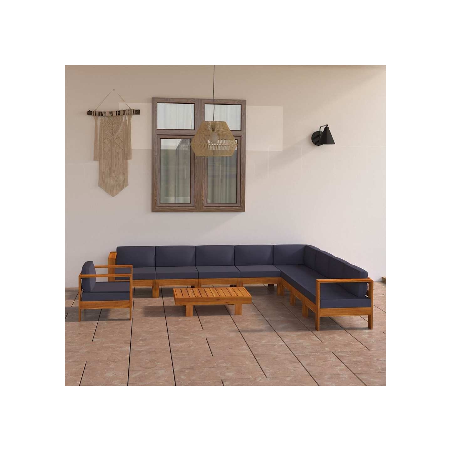 Salon de jardin 10 pcs avec coussins gris foncé Bois d'acacia