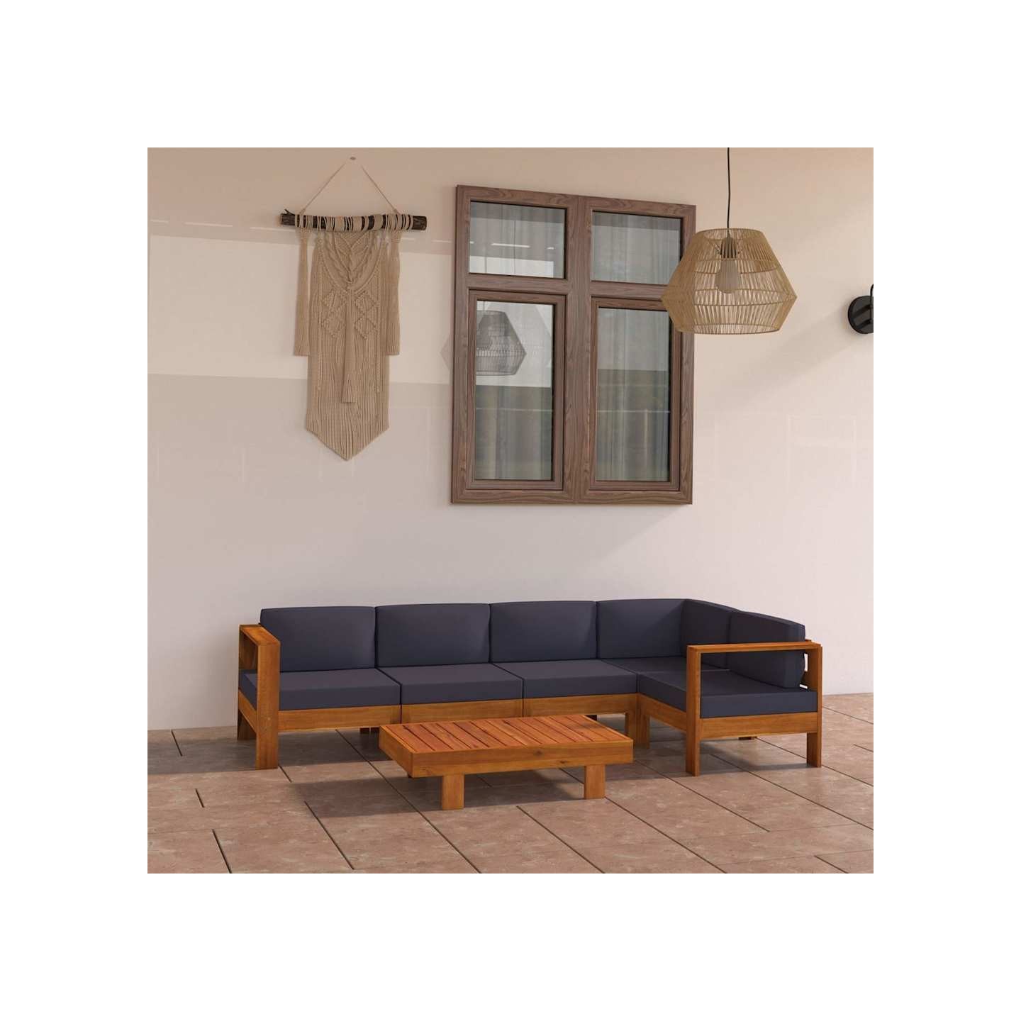 Salon de jardin 6 pcs avec coussins gris foncé Bois d'acacia