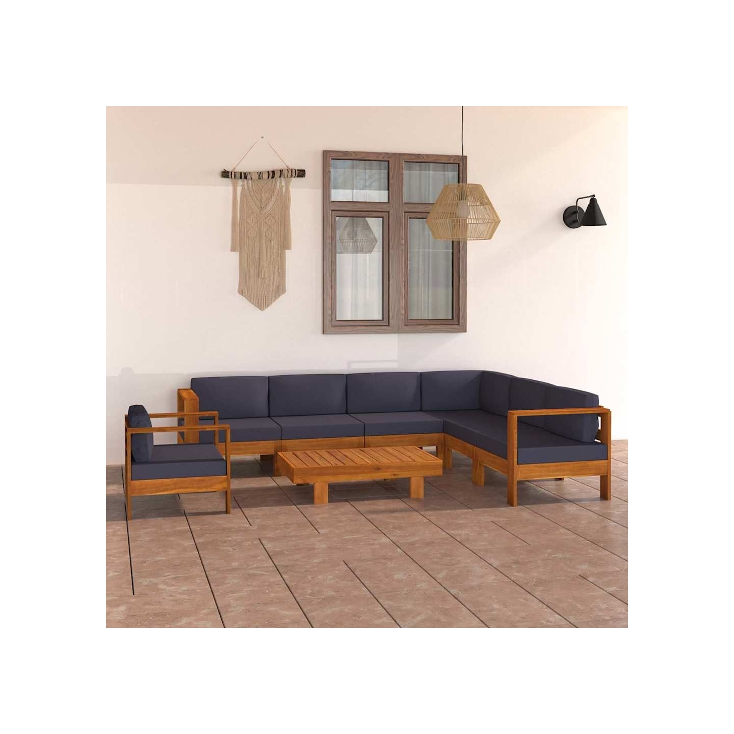 Salon de jardin 8 pcs avec coussins gris foncé Bois d'acacia