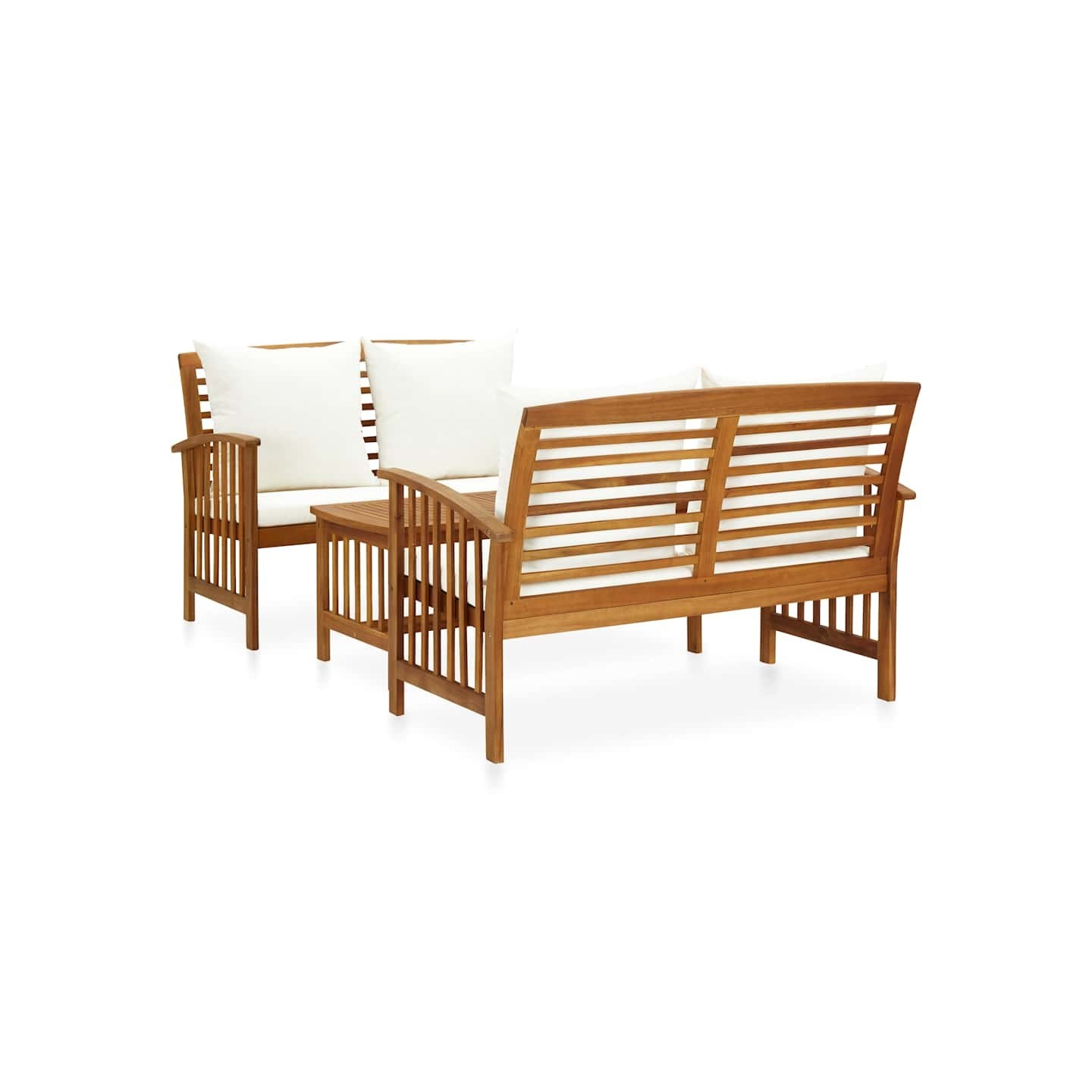 Salon de jardin 3 pcs avec coussins Bois d'acacia massif
