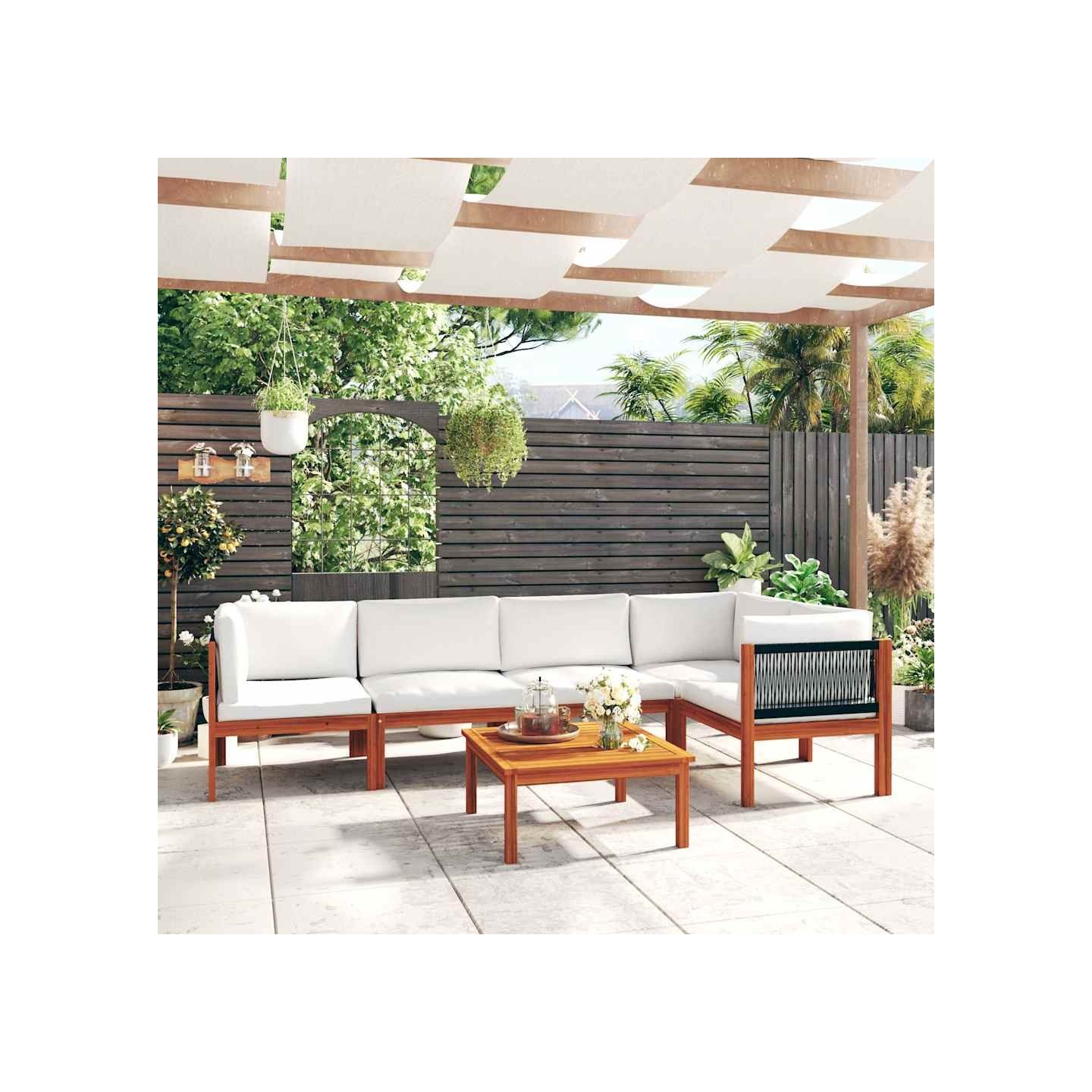 Salon de jardin 6 pièces avec coussins Crème 63 x 63 cm