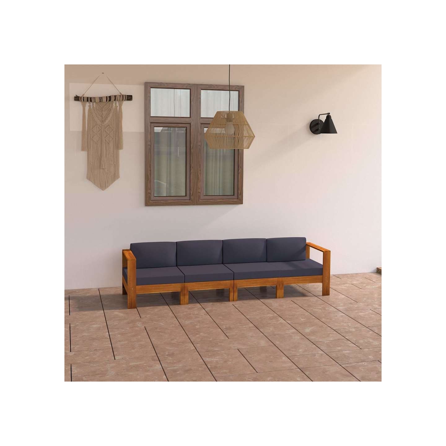 Canapé de jardin 4 places et coussins gris foncé bois d'acacia